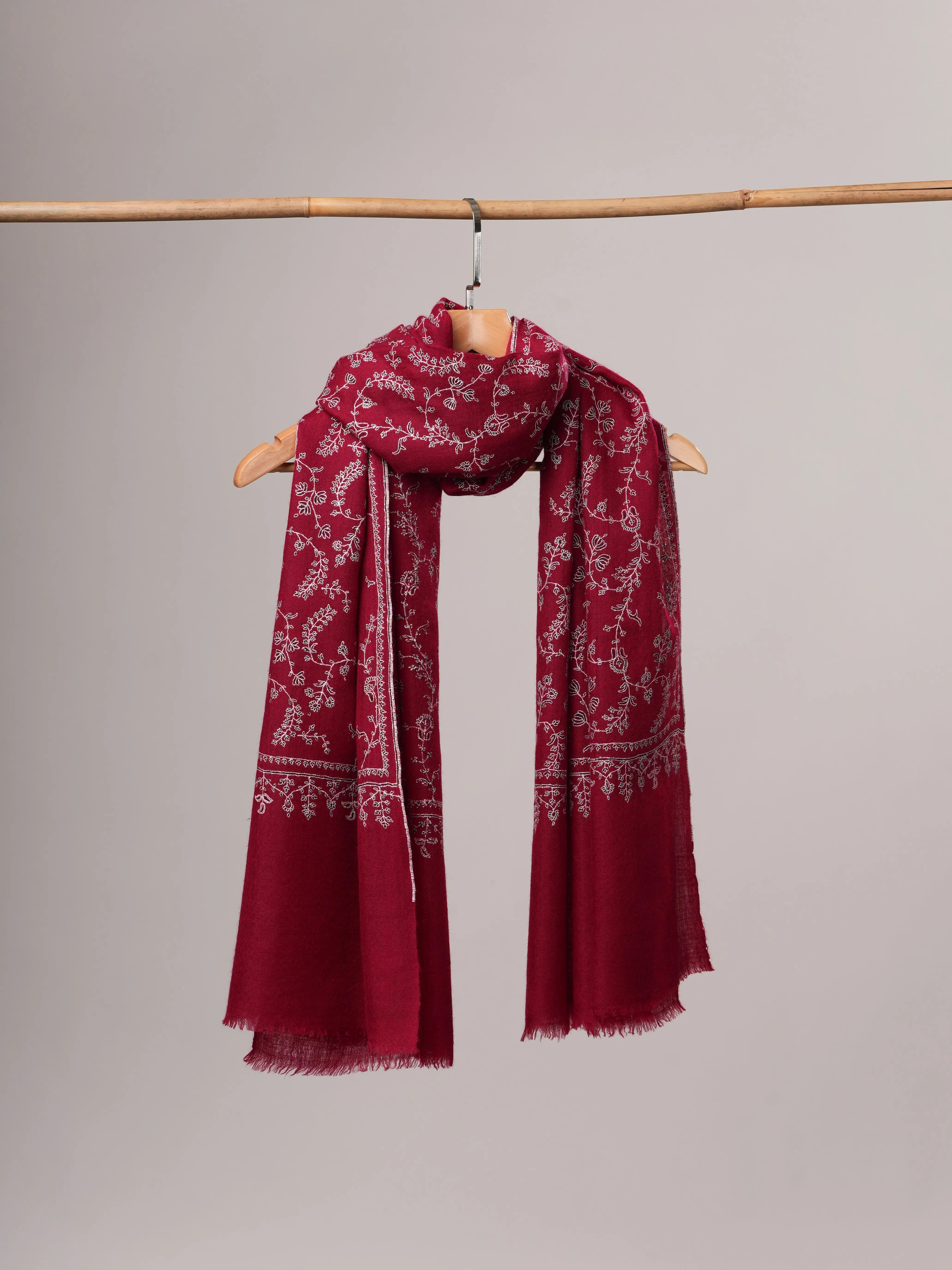Sozni Embroidered Featherlight Handwoven Cashmere Scarf Shahkaar