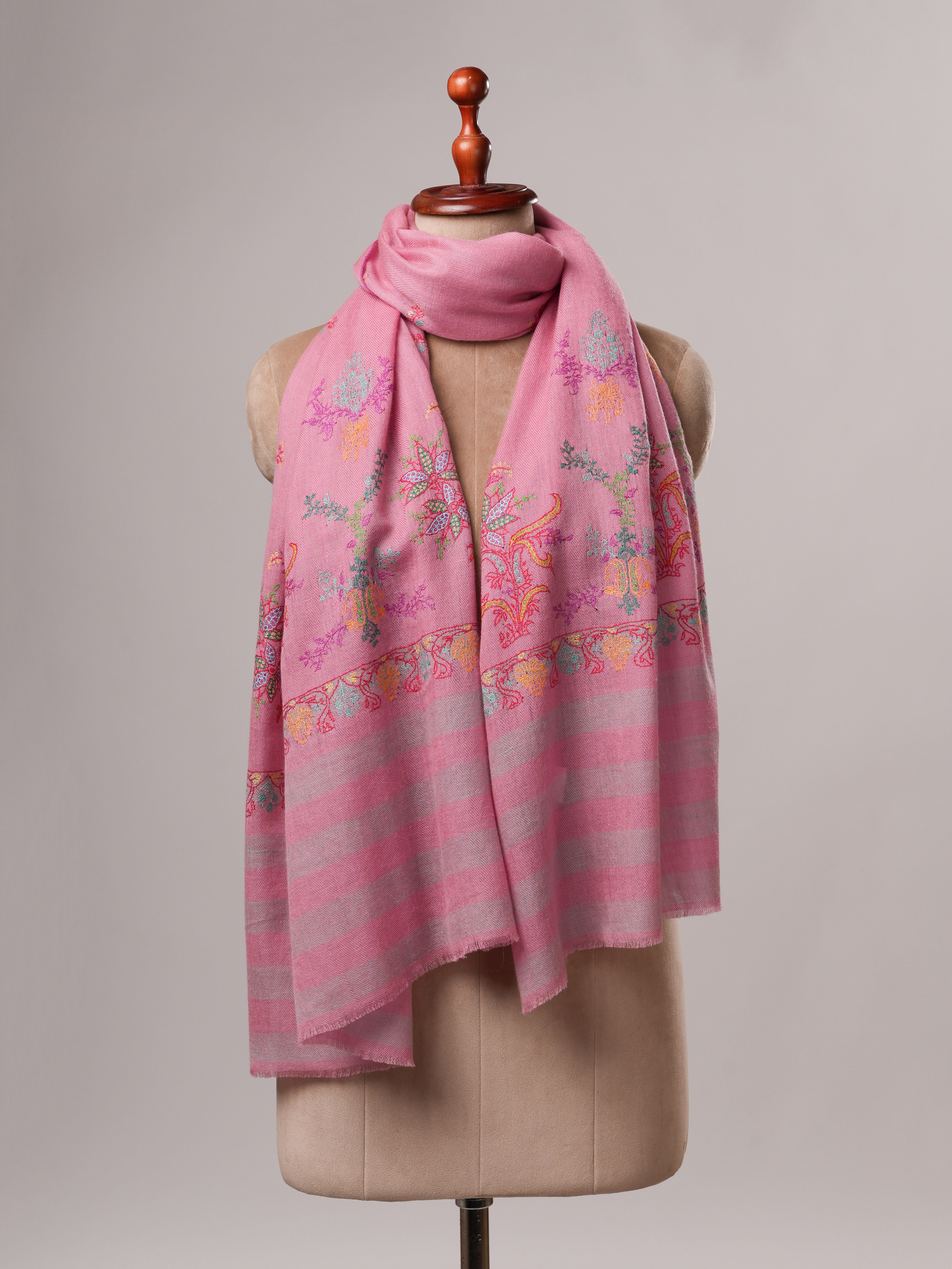 Artisan Crafted Dark Pink Cashmere Wrap with Vibrant Palla Motifs Shahkaar
