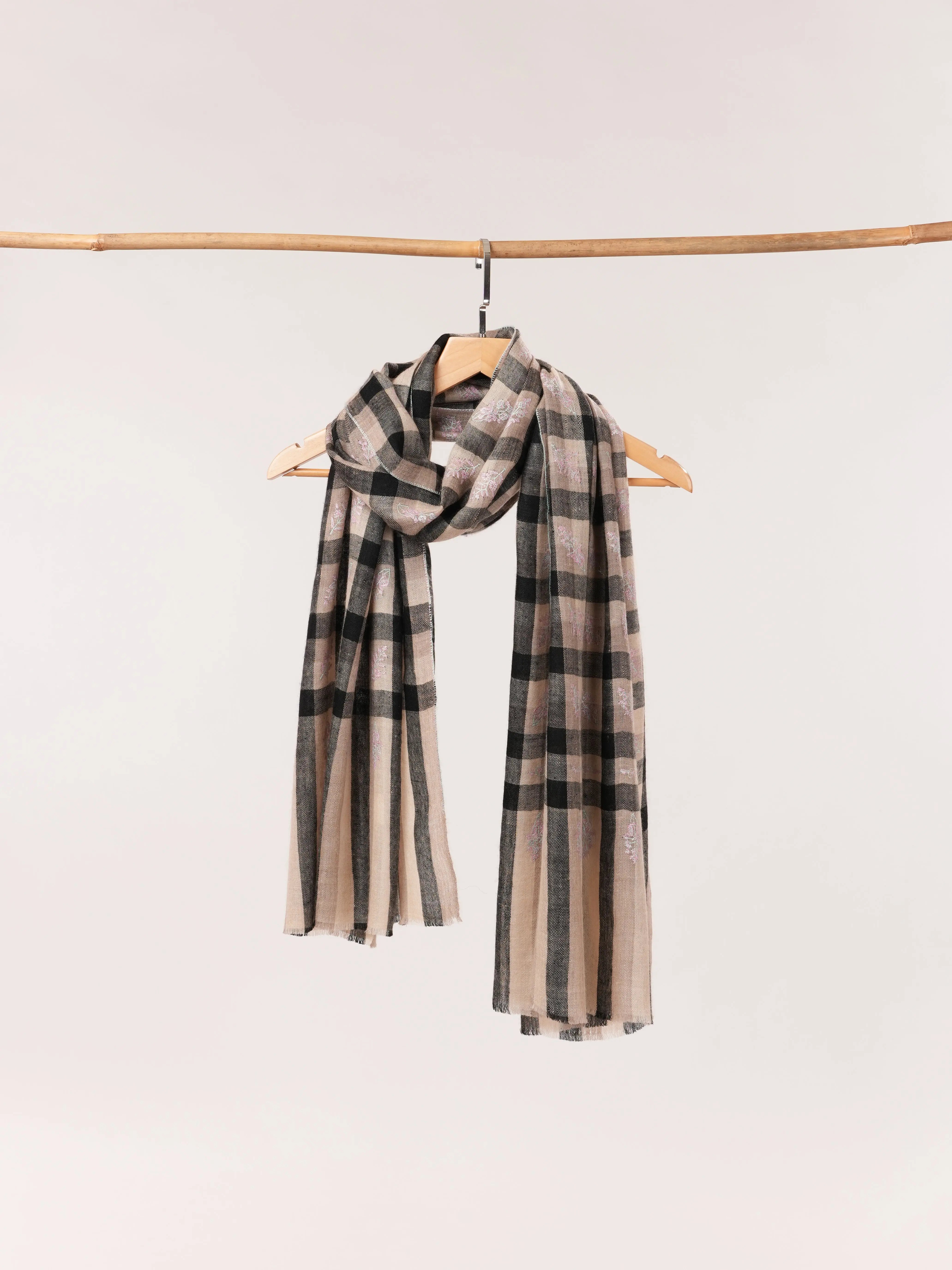Featherlight Handwoven Cashmere Scarf with Buteh Embroidery Shahkaar.com