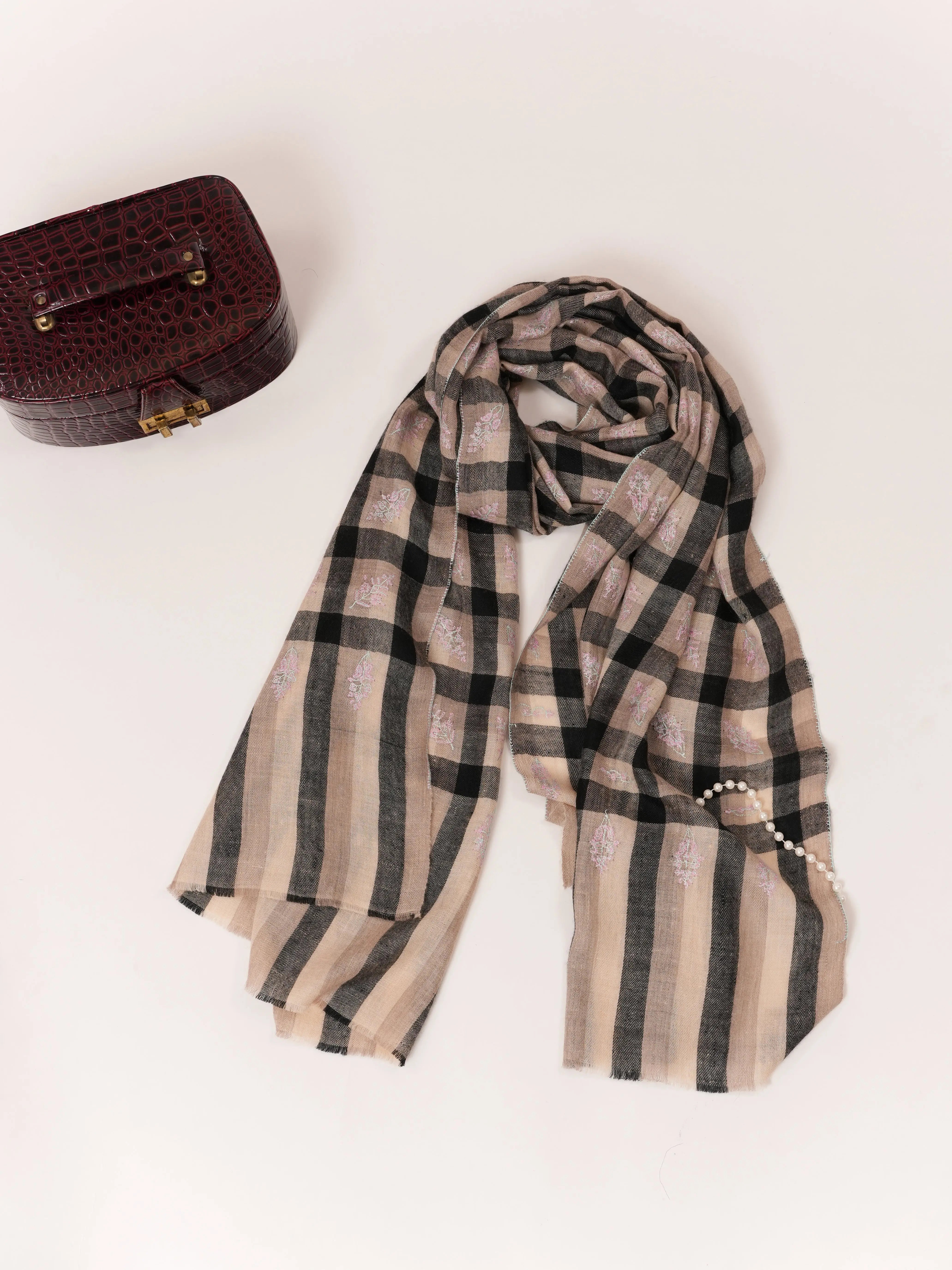 Featherlight Handwoven Cashmere Scarf with Buteh Embroidery Shahkaar.com