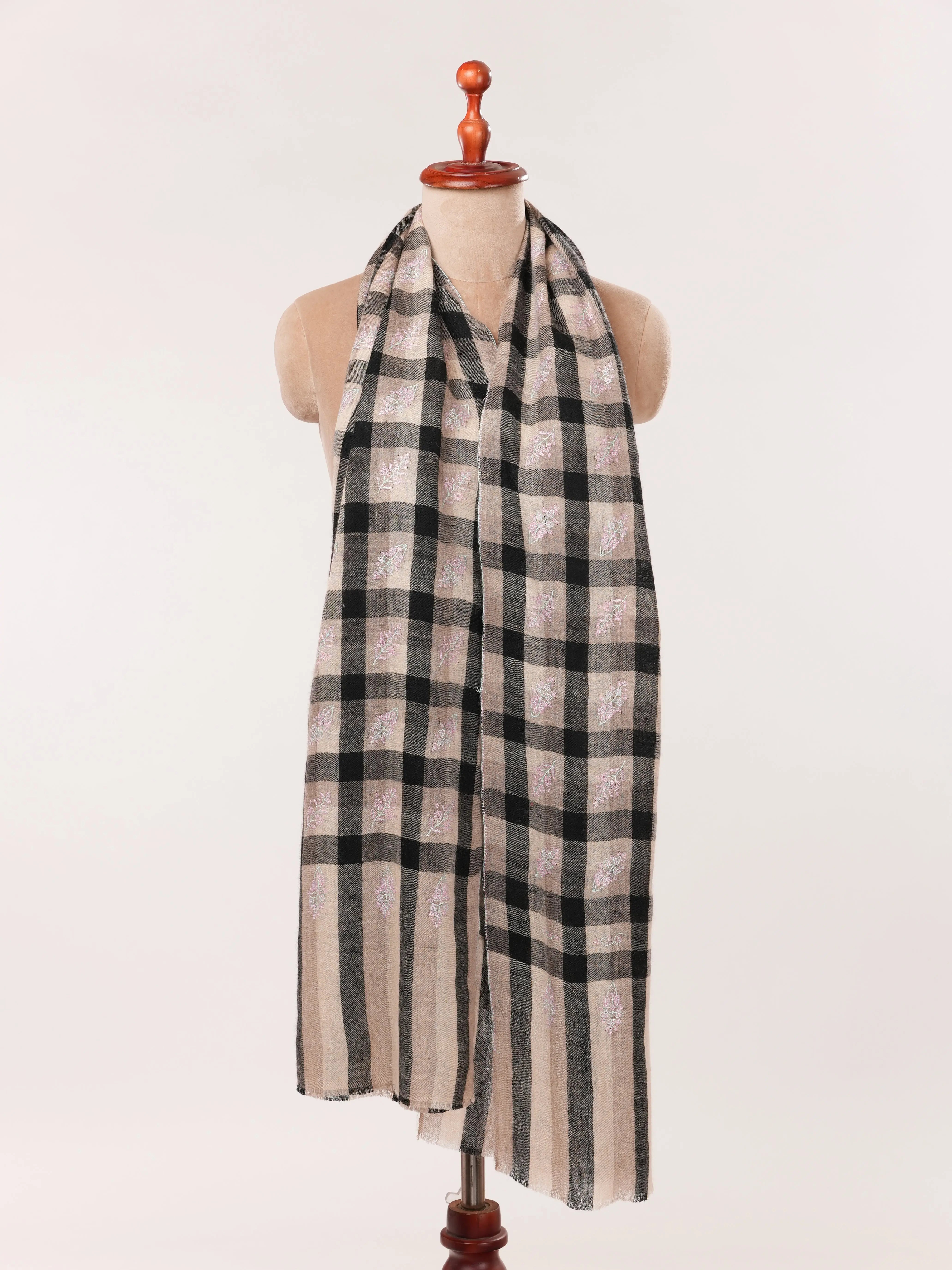 Featherlight Handwoven Cashmere Scarf with Buteh Embroidery Shahkaar.com