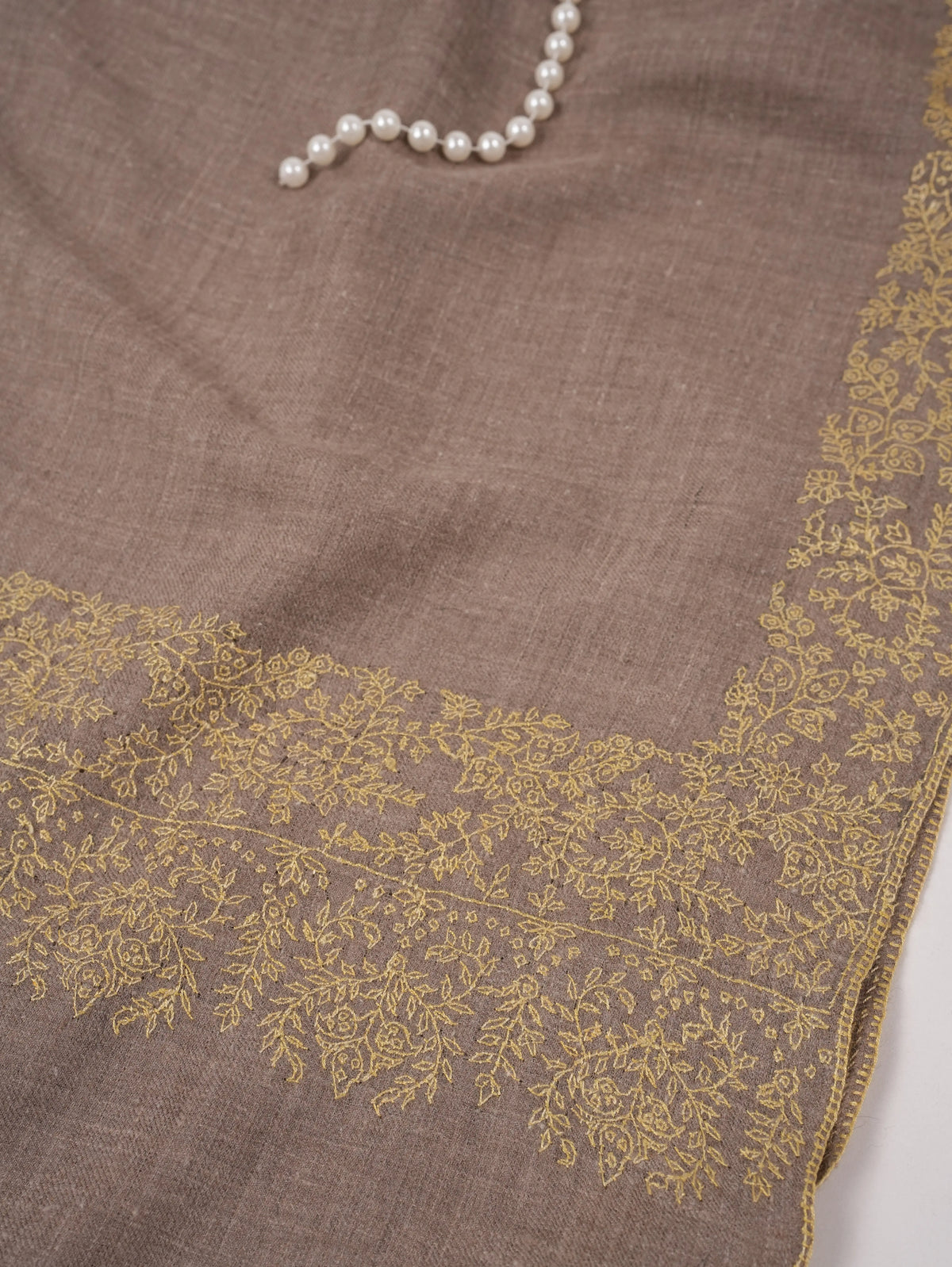 Natural Beige Oversized Pashmina Shawl with Palldar Hand Embroidery