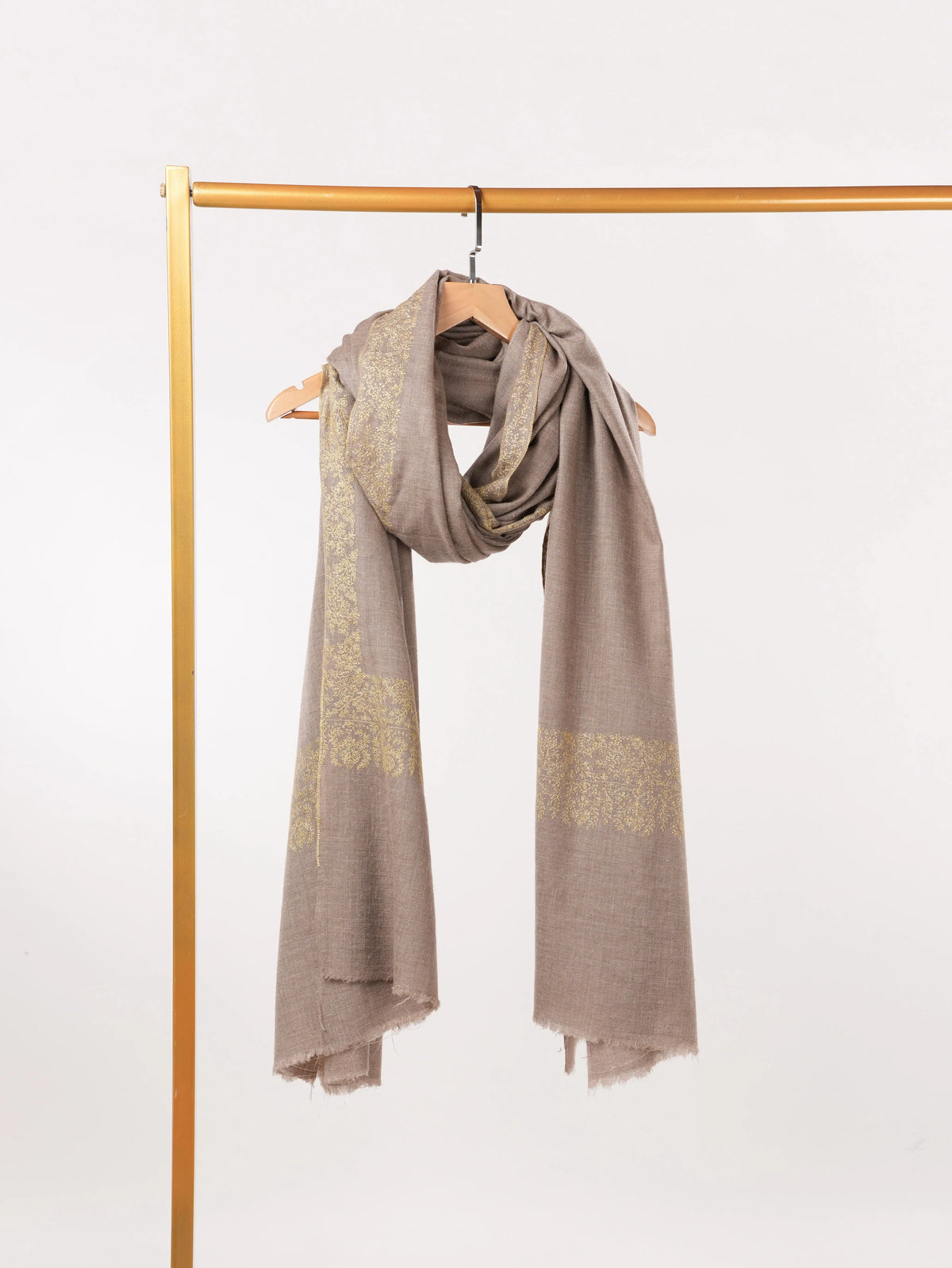 Natural Beige Oversized Pashmina Shawl with Palldar Hand Embroidery