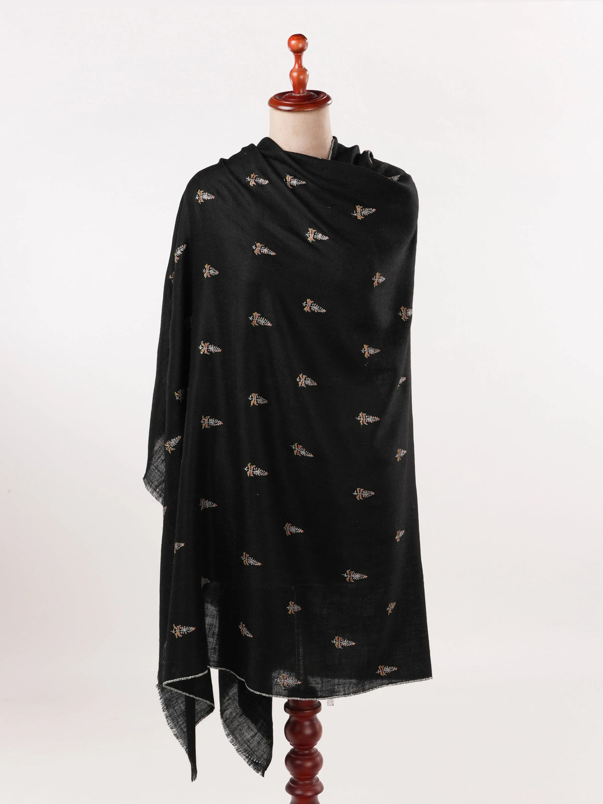 Black Pashmina Shawl with Sozni Buteh Embroidery
