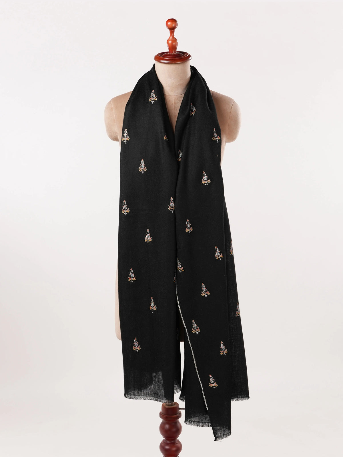 Black Pashmina Shawl with Sozni Buteh Embroidery