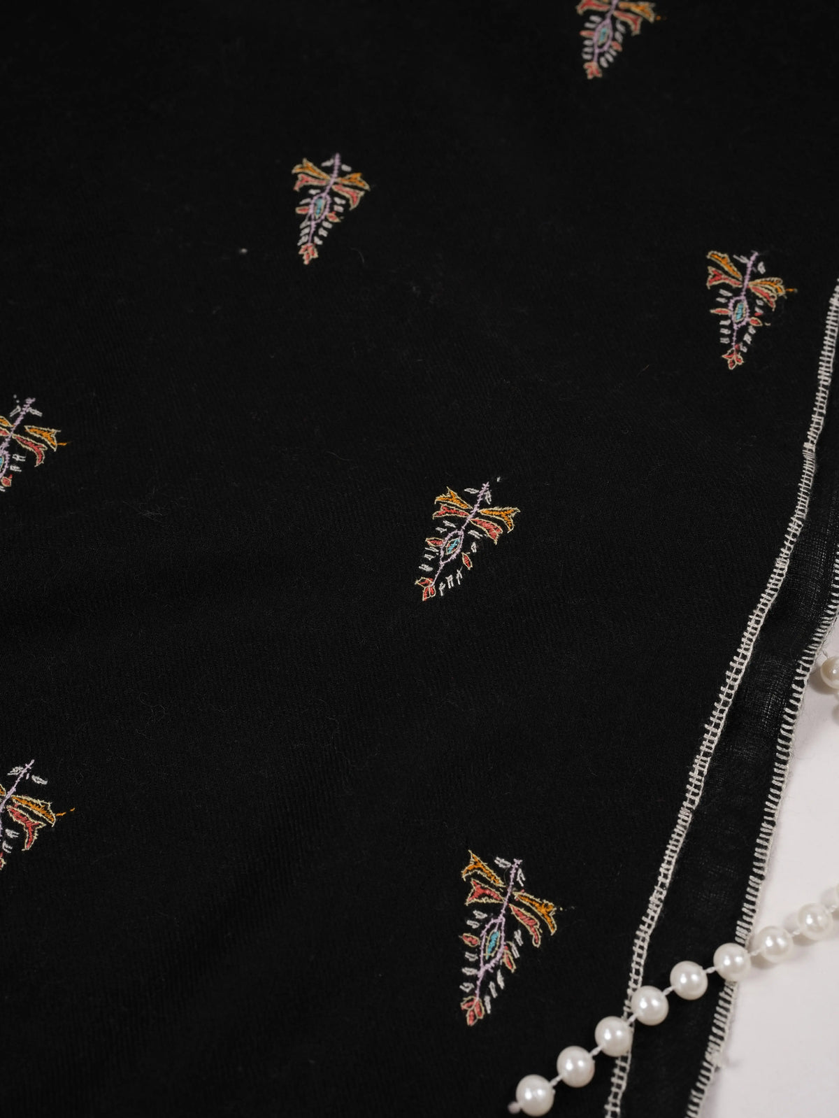 Black Pashmina Shawl with Sozni Buteh Embroidery