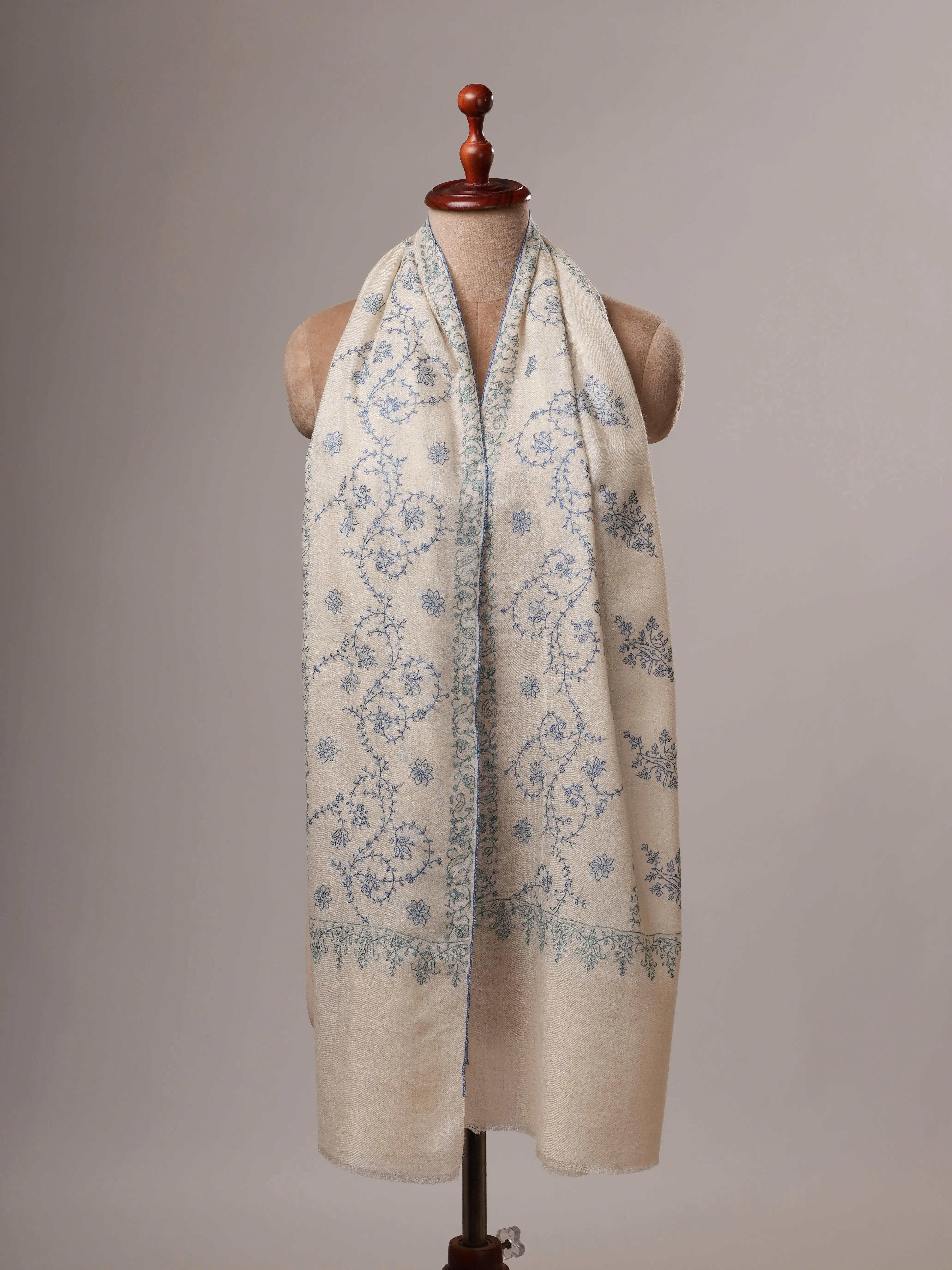 White Featherlight Handwoven Baby Soft Cashmere Scarf Shahkaar
