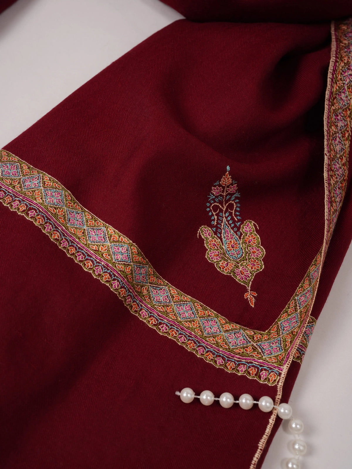 Maroon Handwoven Sozni Hashidar Lightweight Pashmina Shawl