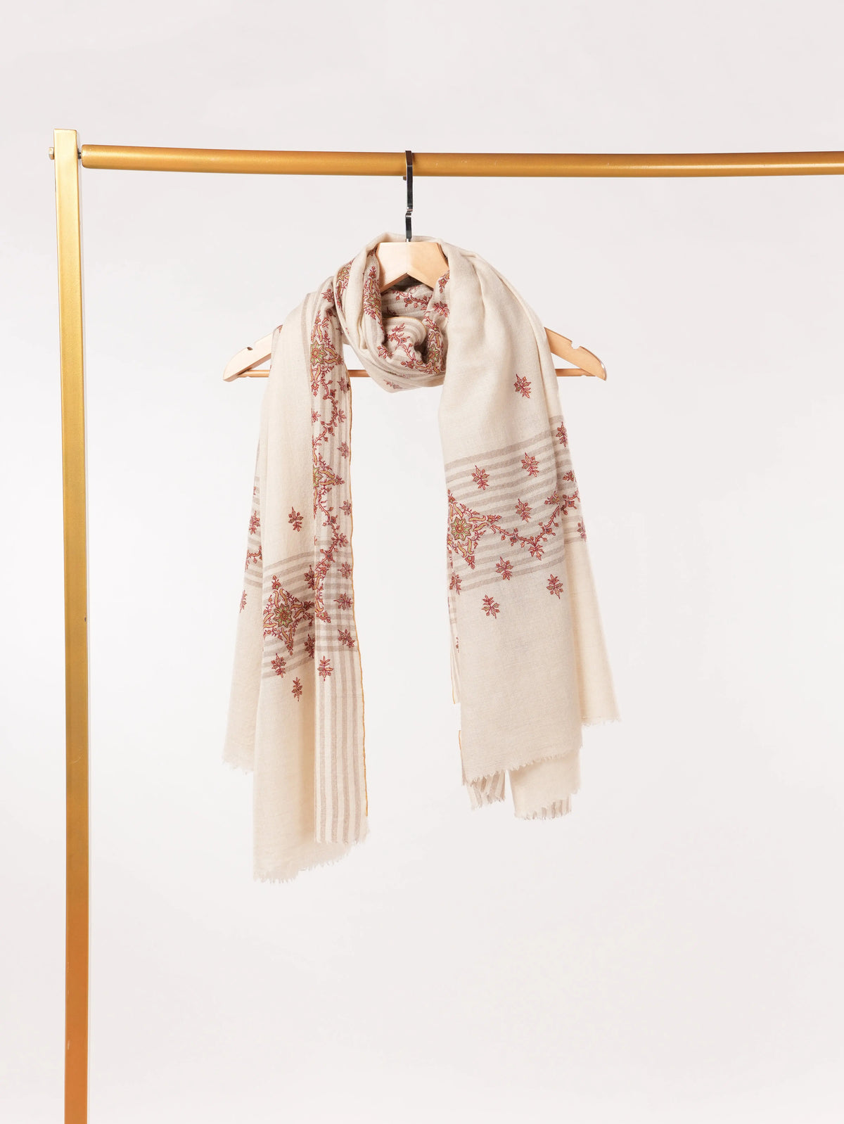 Daurdar Hand Sozni Embroidered White Authentic Pashmina Shawl
