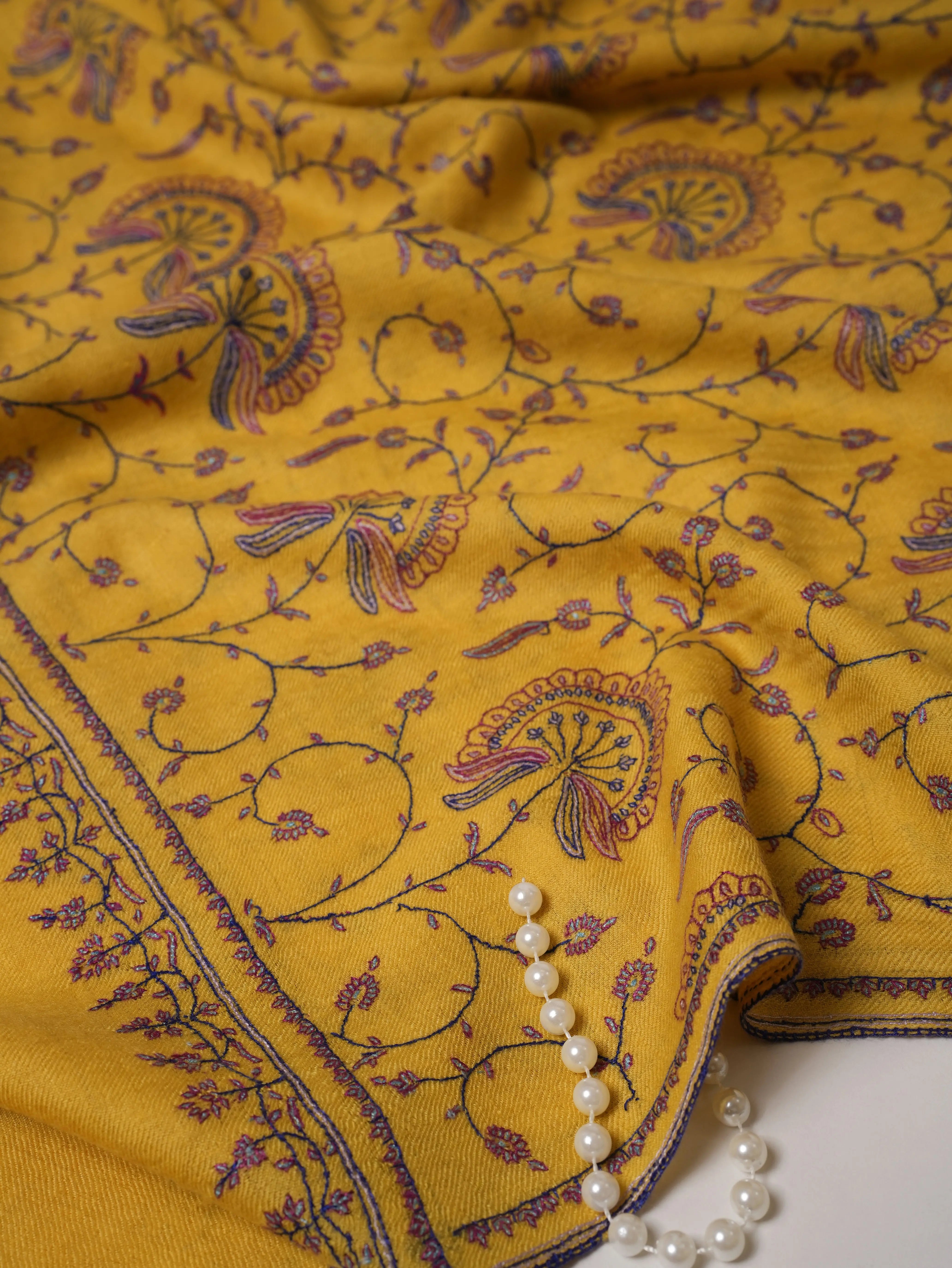 Jali Hand Embroidered Soft Cashmere Scarf Shahkaar.com