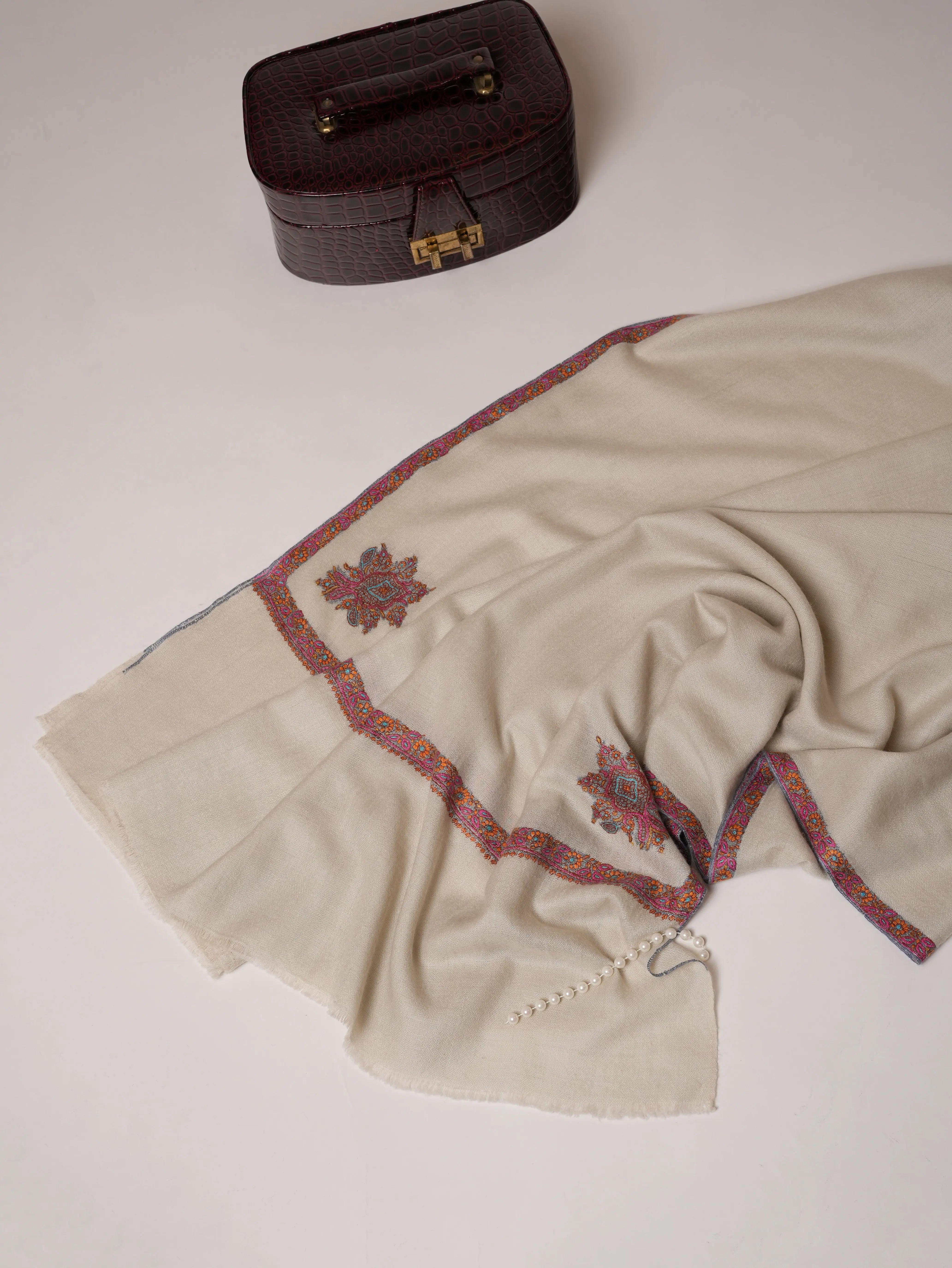 Soft Pashmina Shawl with Classic Hashia Hand Embroidery Shahkaar.com