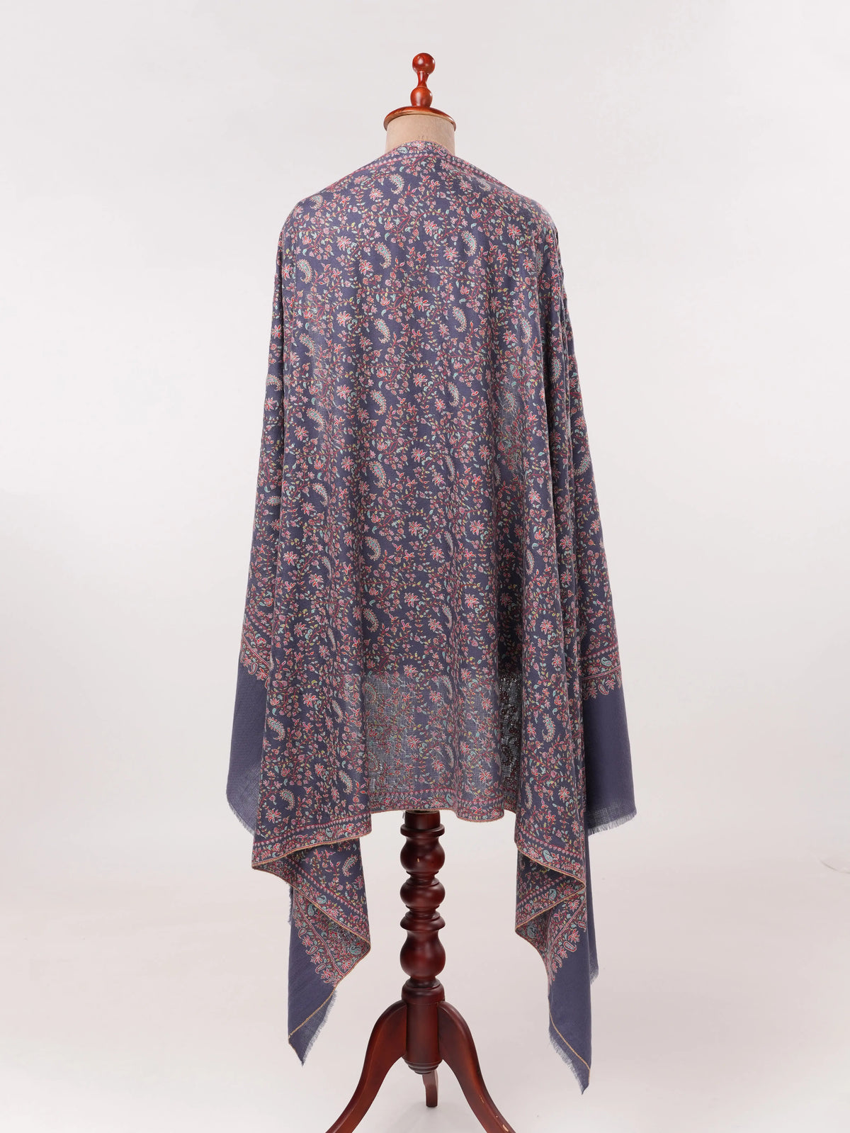 Handwoven Dark Slate Blue Pashmina Shawl with Jali Sozni Hand Embroidery Shahkaar.com