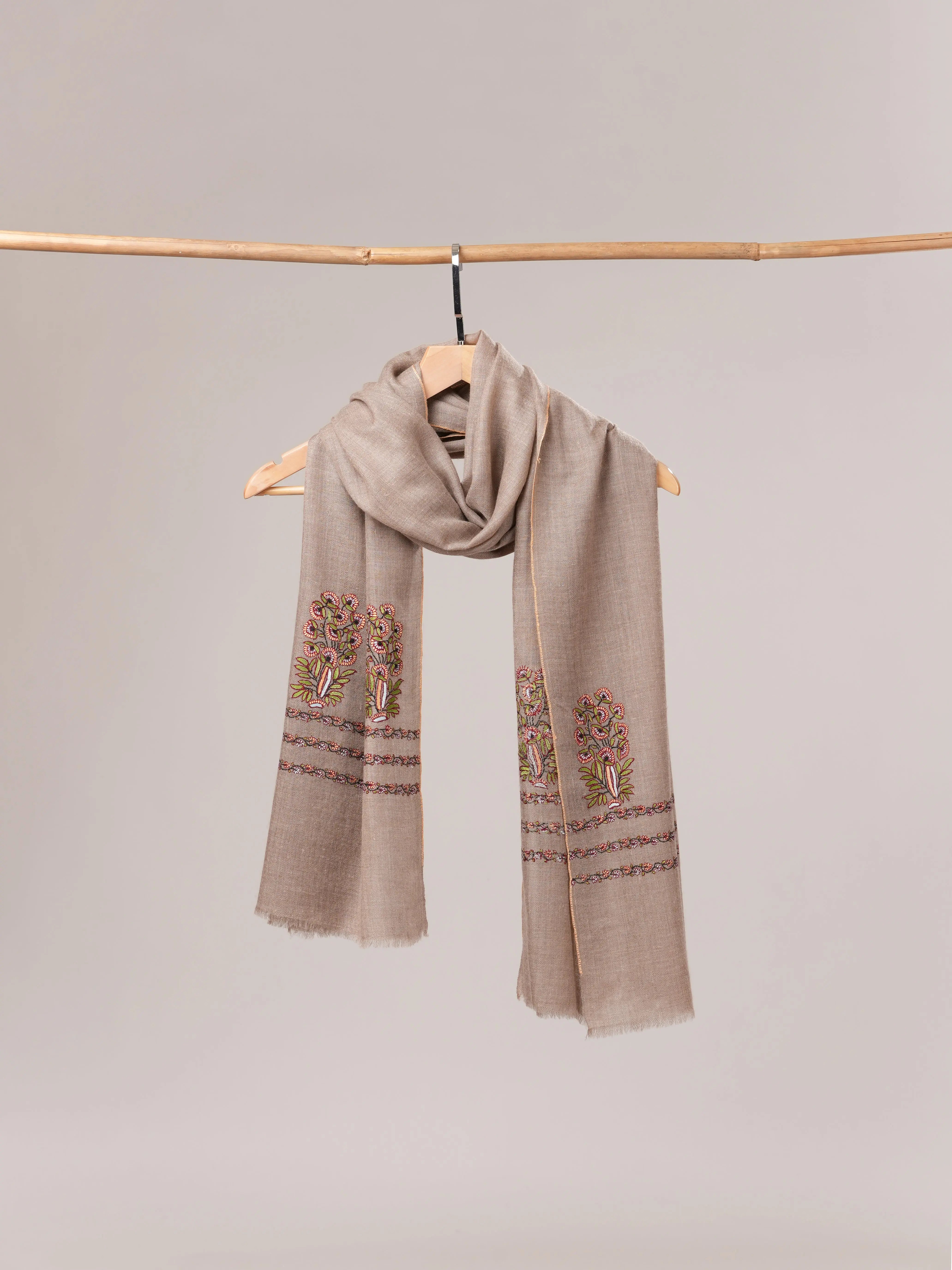 Soft Cashmere Scarf with Palla Mughal Hand Embroidery Shahkaar.com
