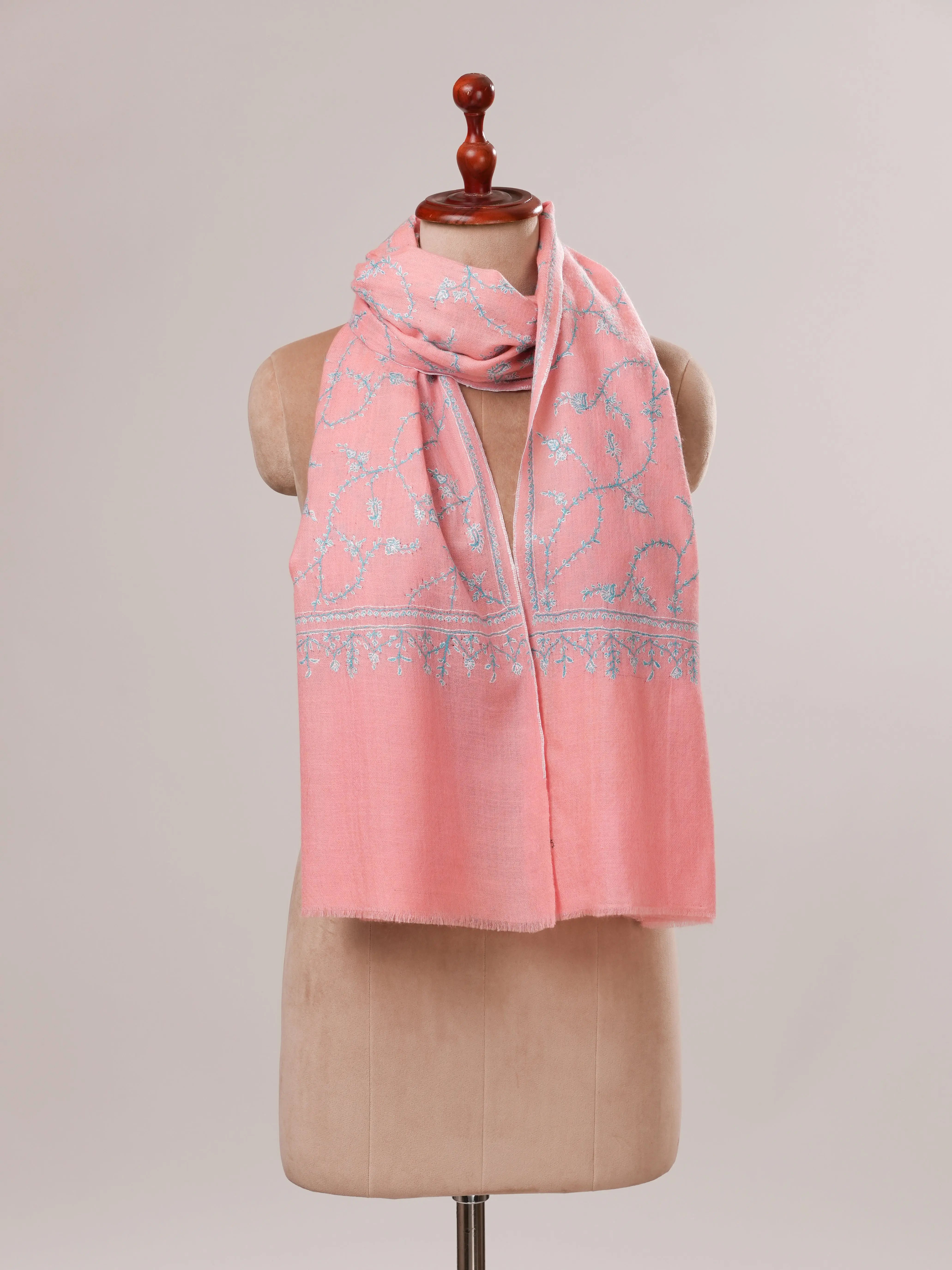 Pink Cashmere Scarf with All Over Jali Embroidery Shahkaar.com