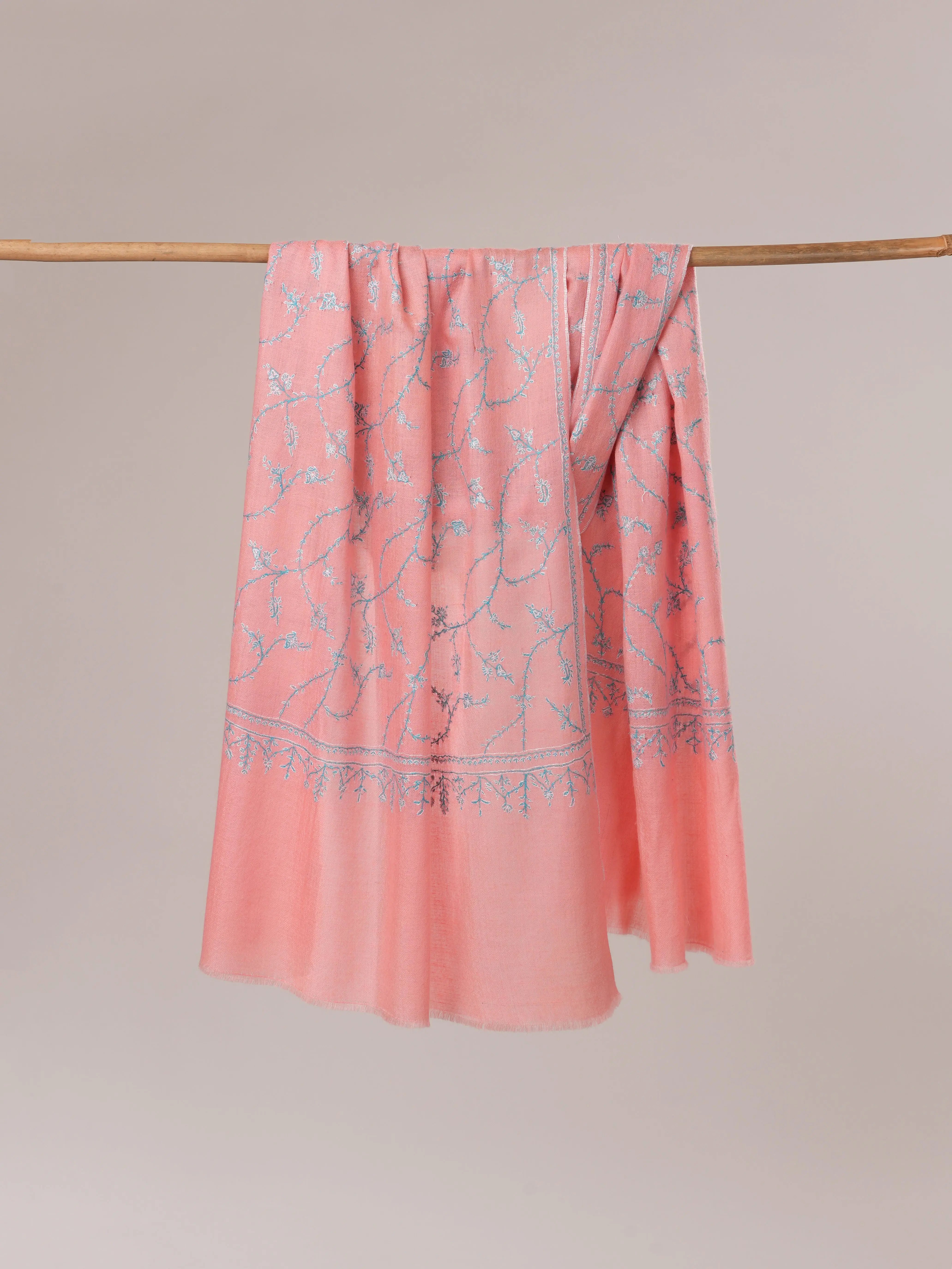 Pink Cashmere Scarf with All Over Jali Embroidery Shahkaar.com
