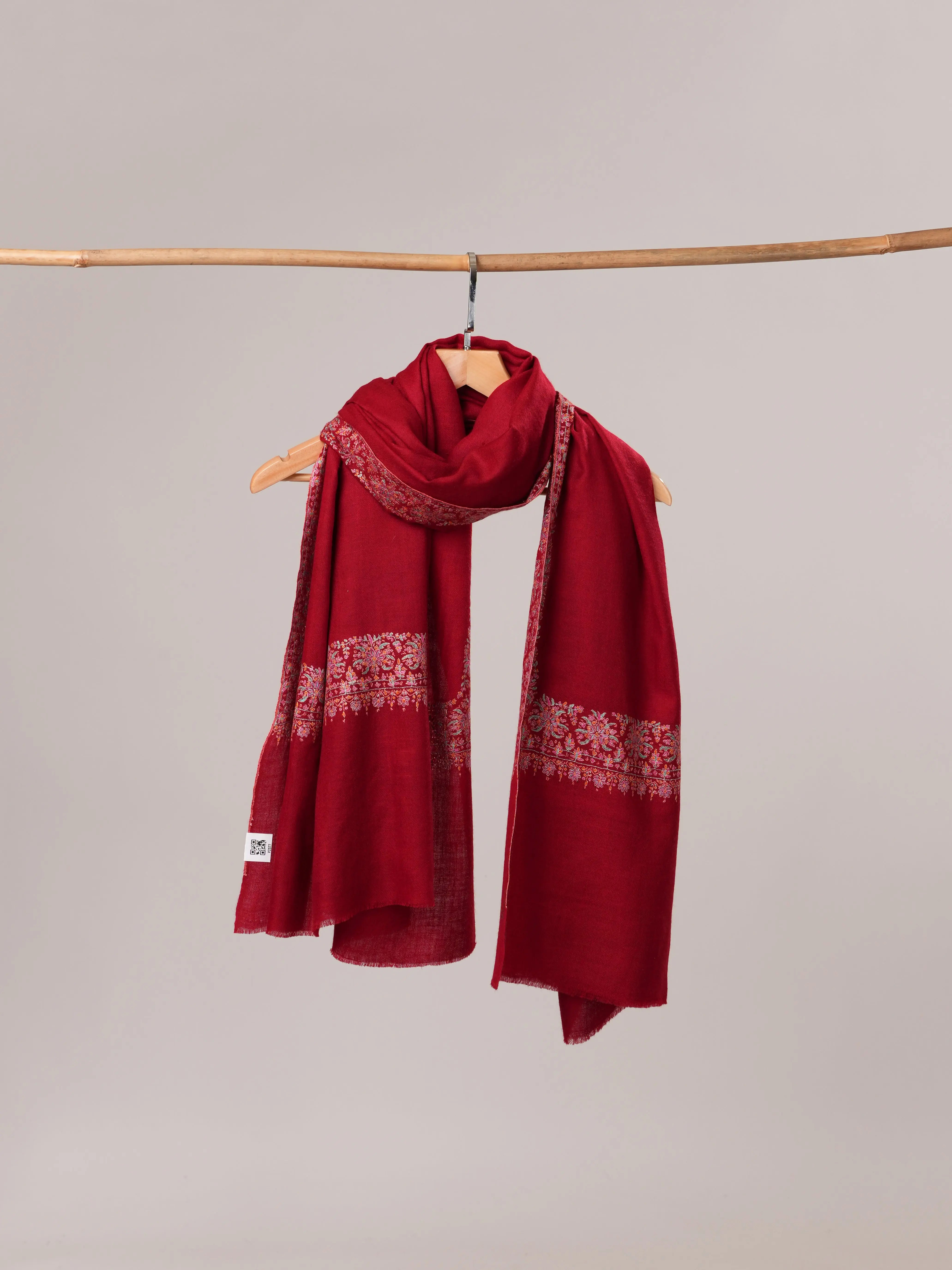 Red Neemdaur Hand Embroidered Pure Pashmina Shahkaar Shawl Shahkaar.com