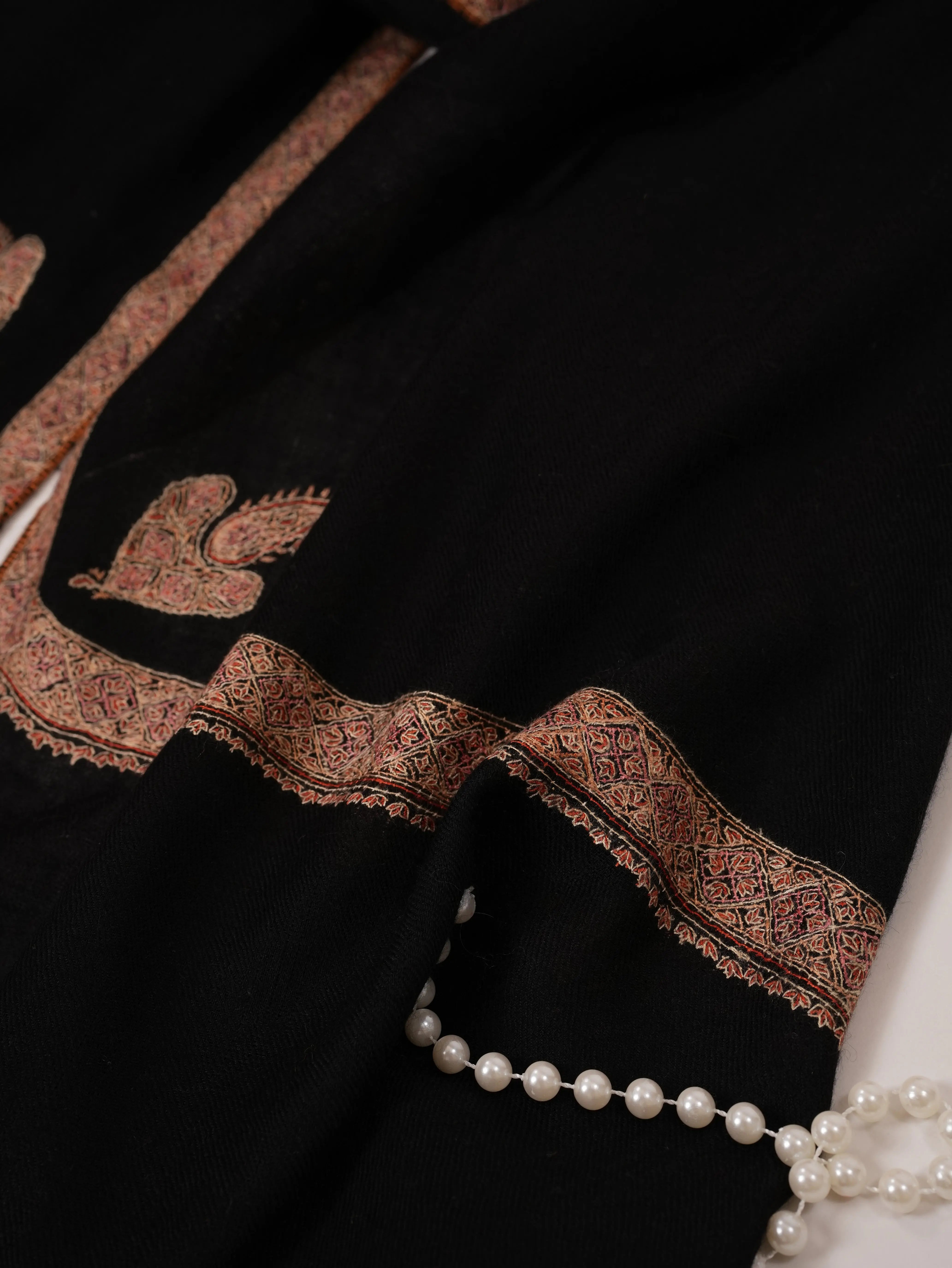 Black Cashmere Scarf with Hashia Hand Embroidery Shahkaar.com