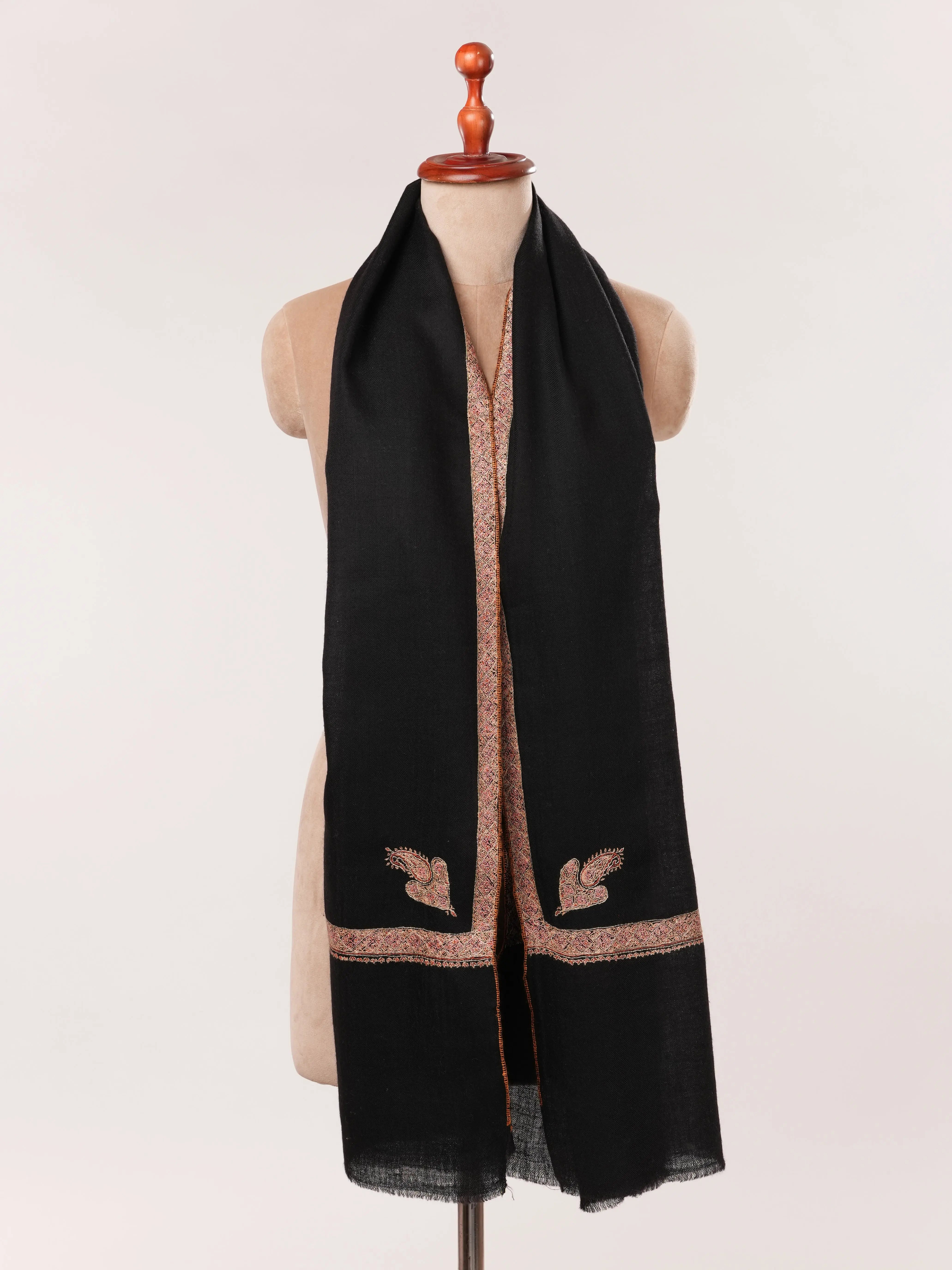 Black Cashmere Scarf with Hashia Hand Embroidery Shahkaar.com