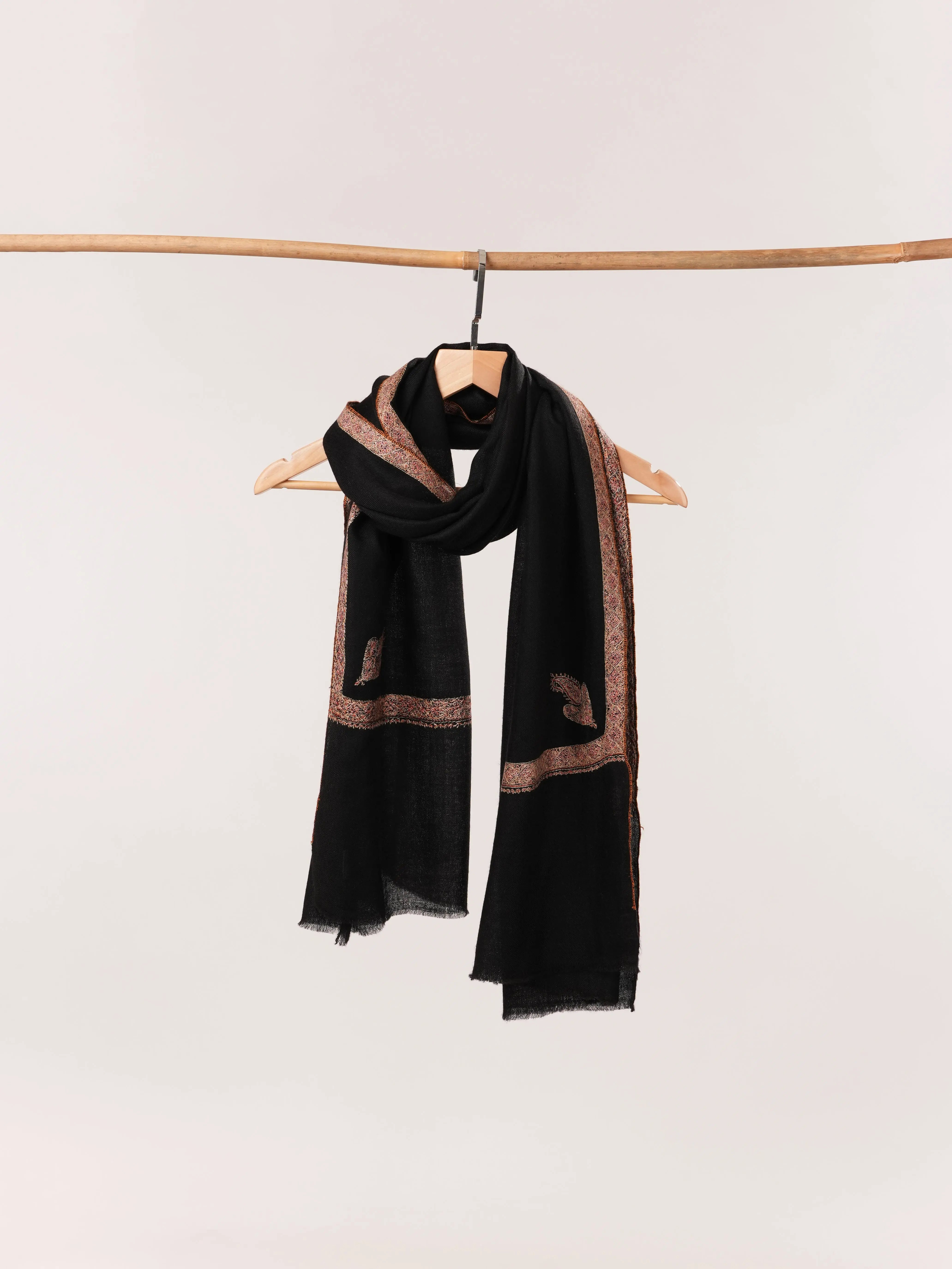Black Cashmere Scarf with Hashia Hand Embroidery Shahkaar.com