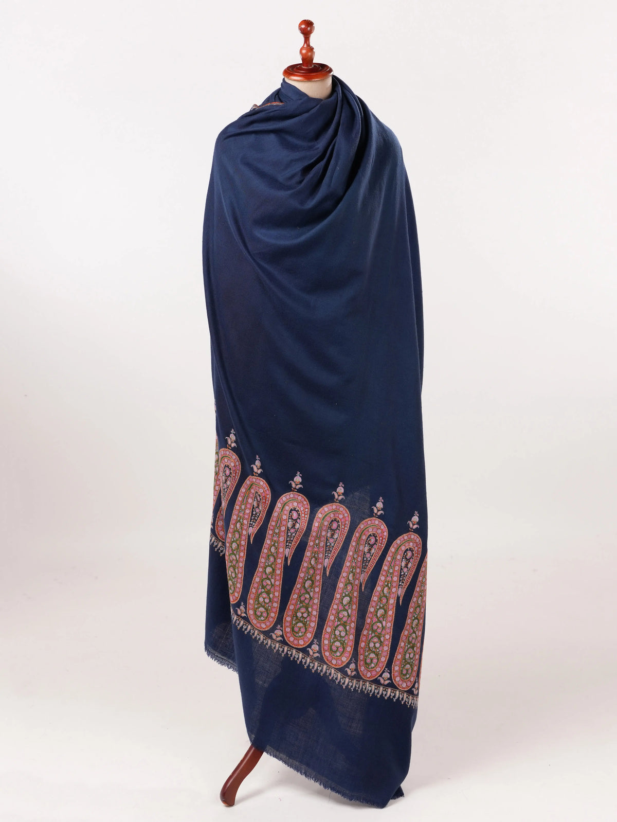 Overrsized Dark Blue Pashmina Shawl with Paisley Palldar Embroidery
