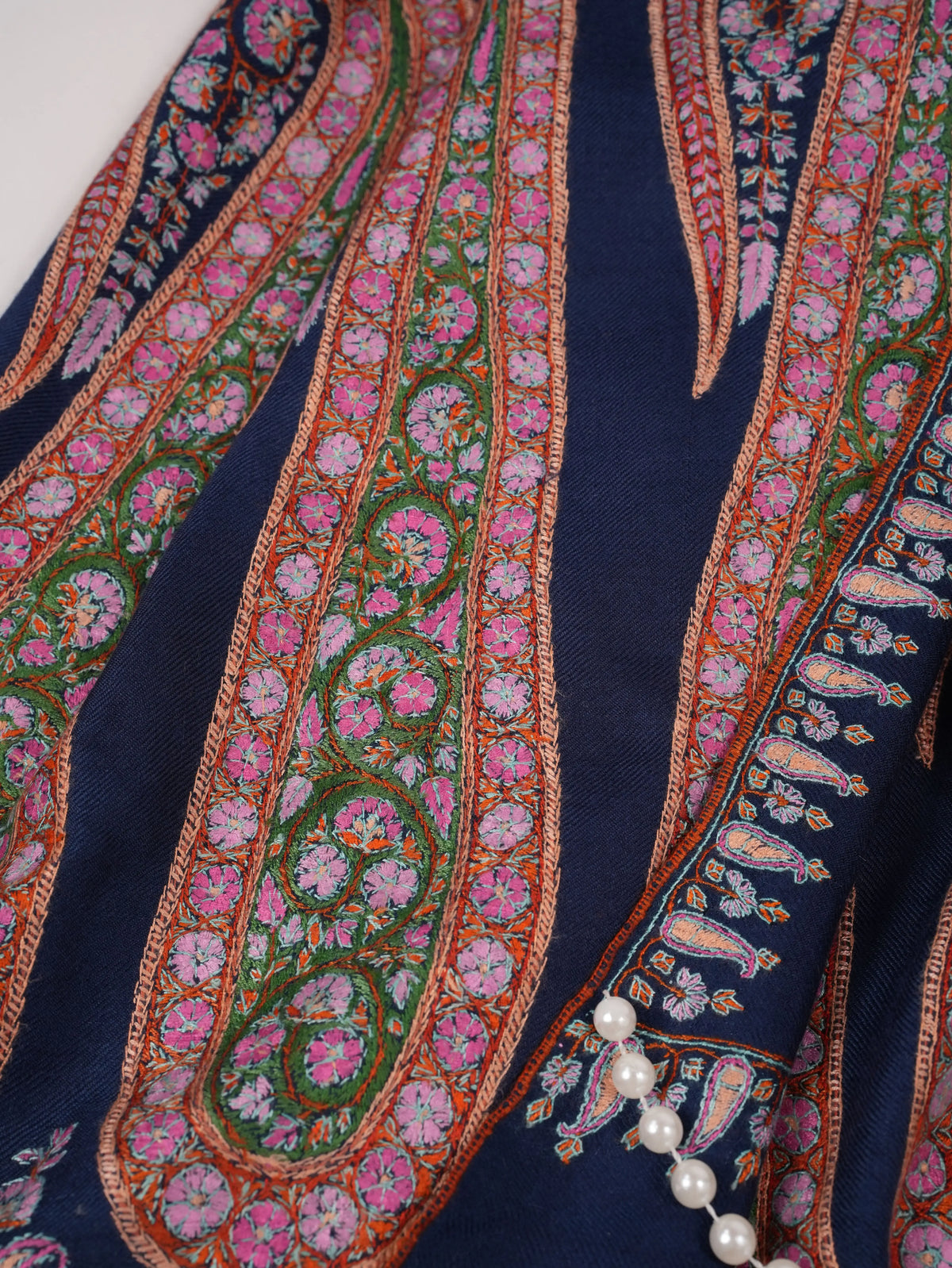 Overrsized Dark Blue Pashmina Shawl with Paisley Palldar Embroidery