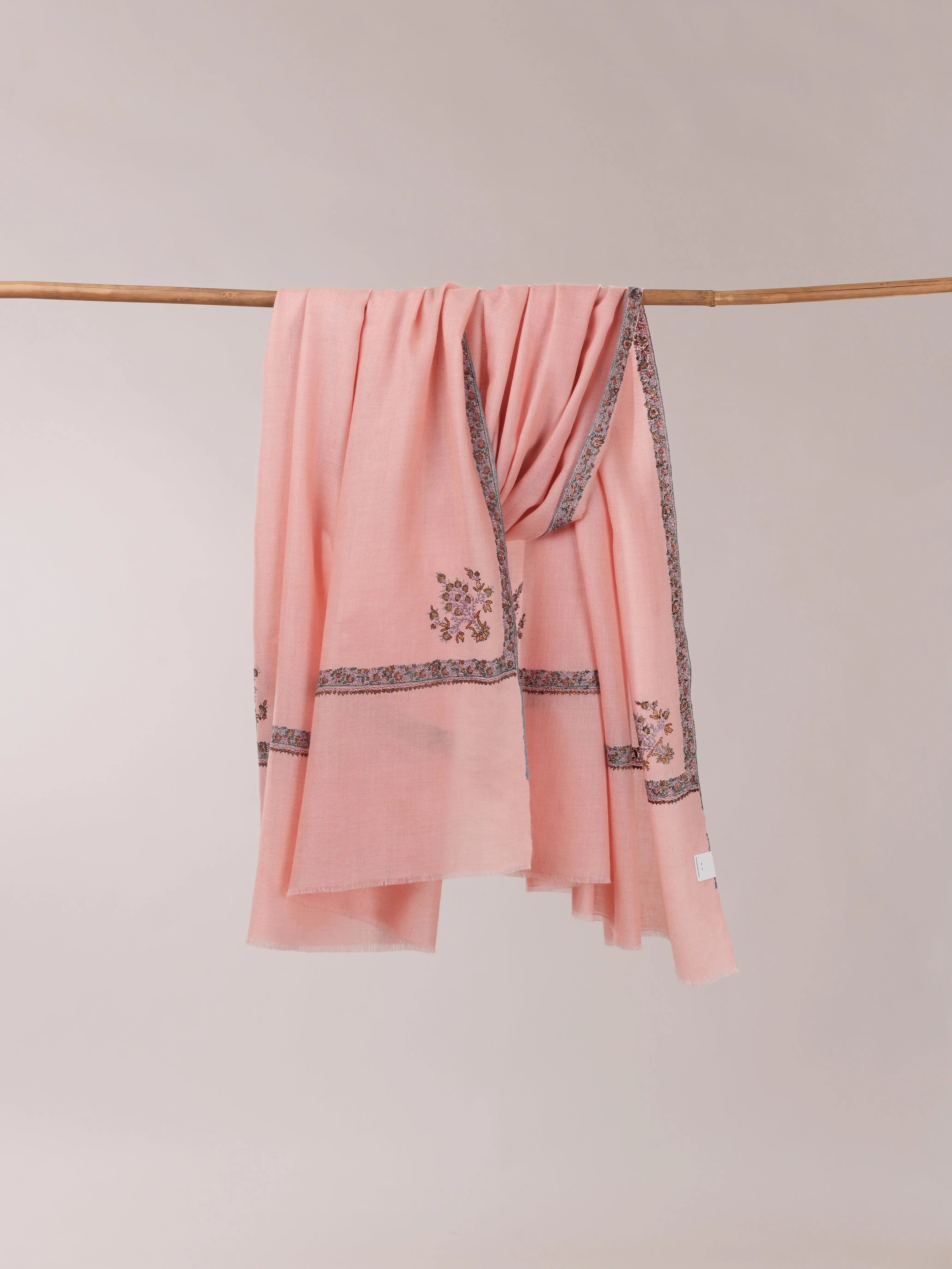 Baby Pink Pashmina Shawl with Hashia Hand Embroidery Shahkaar.com