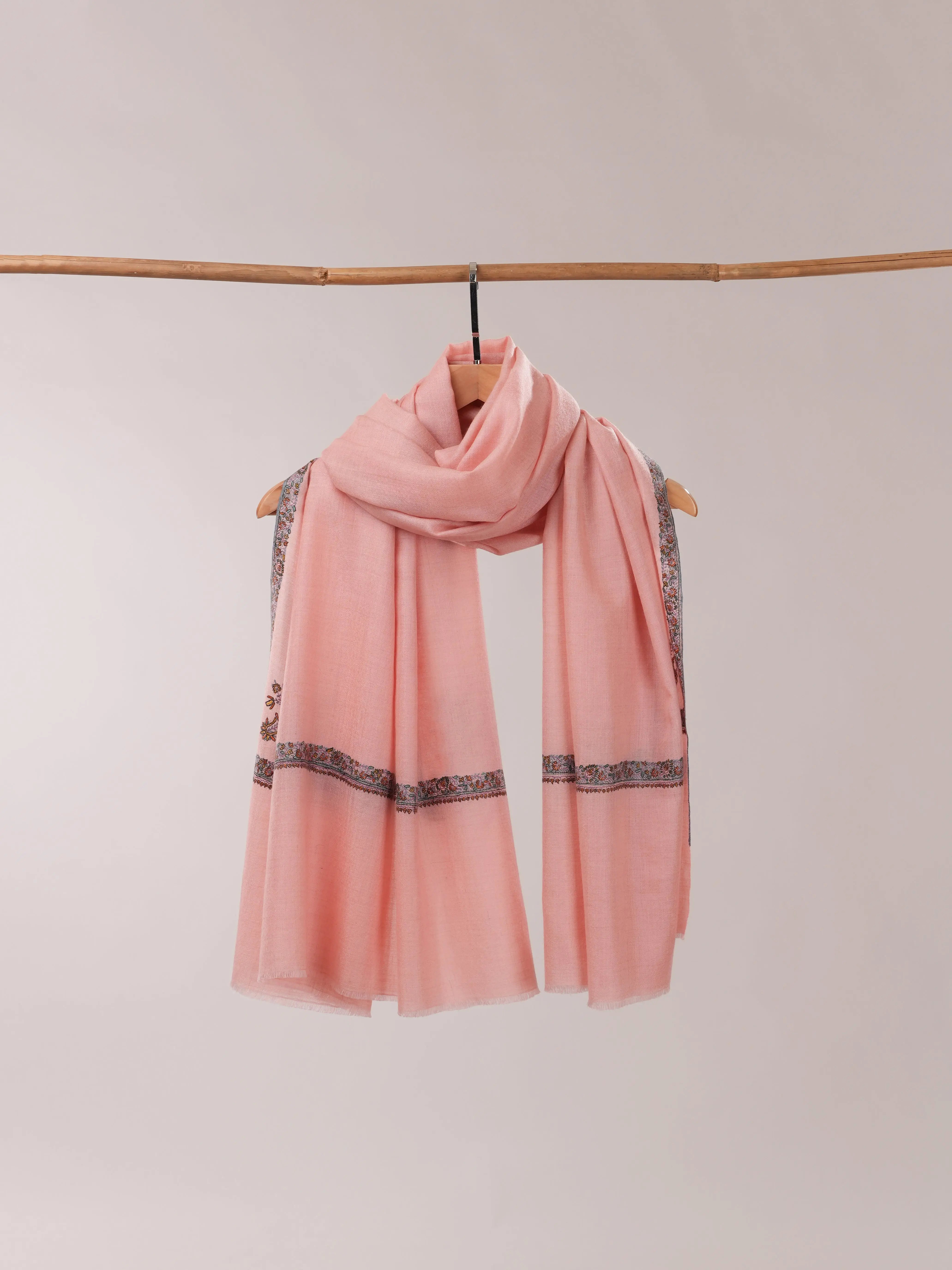 Baby Pink Pashmina Shawl with Hashia Hand Embroidery Shahkaar.com