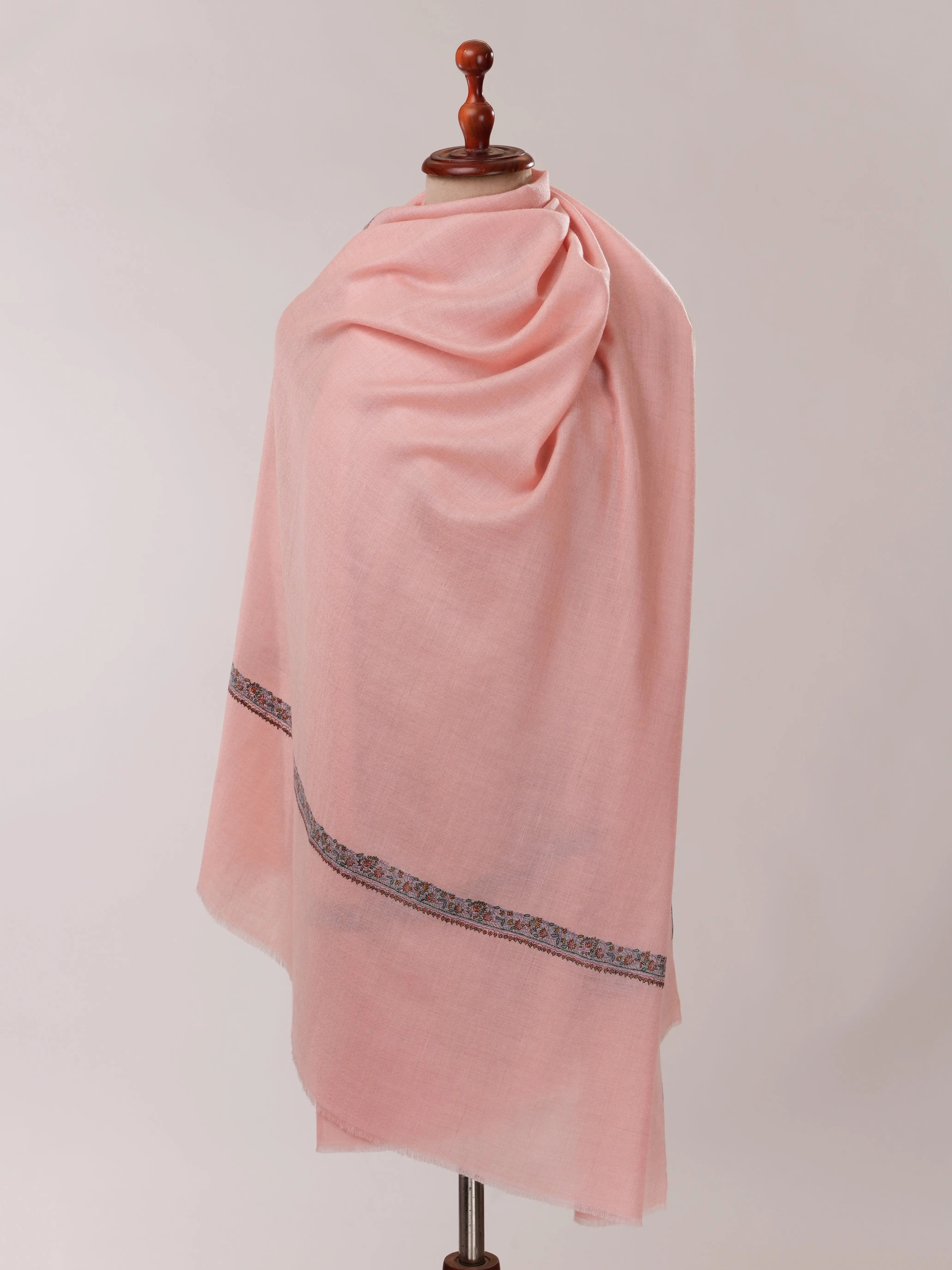 Baby Pink Pashmina Shawl with Hashia Hand Embroidery Shahkaar.com