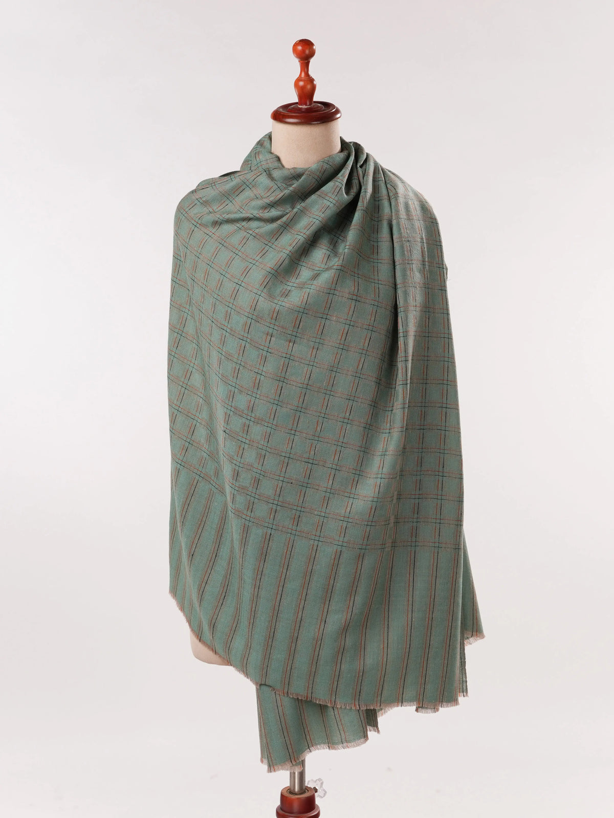 Ice Green Dual Shaded  Handwoven Pashmina Shawl with Check Pattern