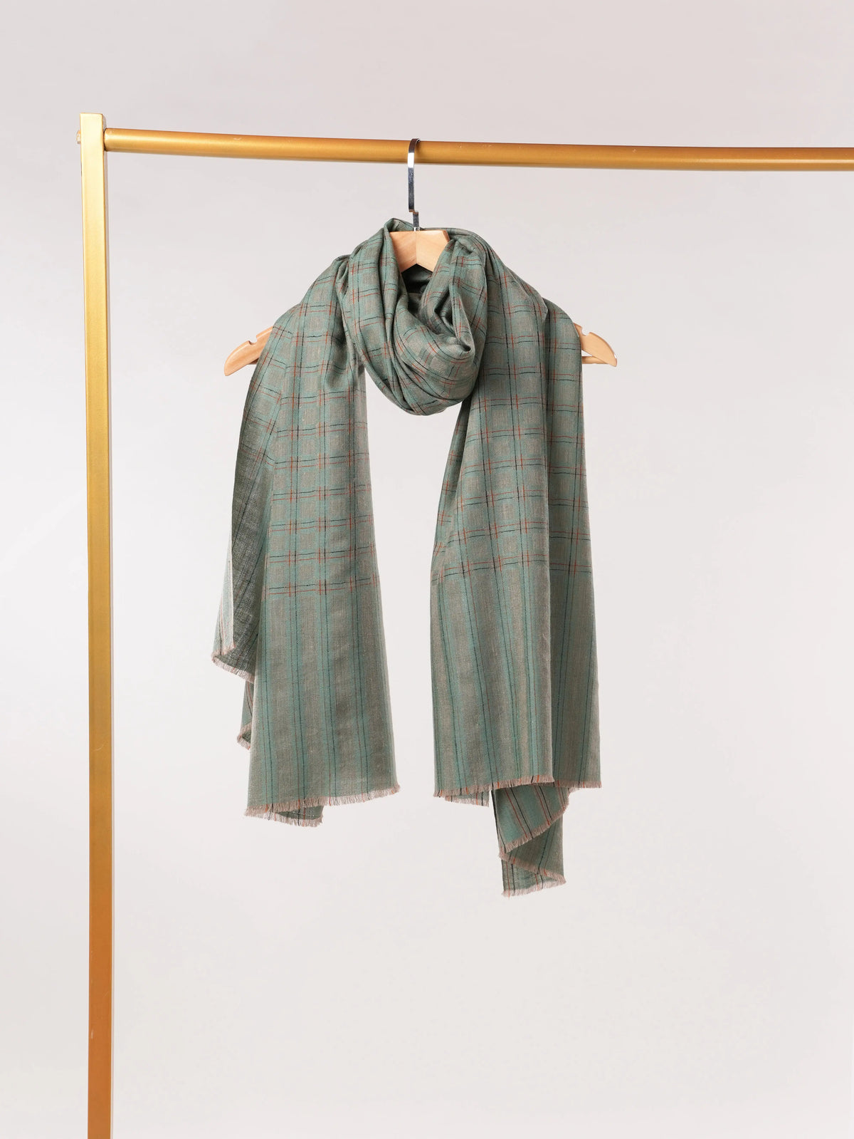 Ice Green Dual Shaded  Handwoven Pashmina Shawl with Check Pattern