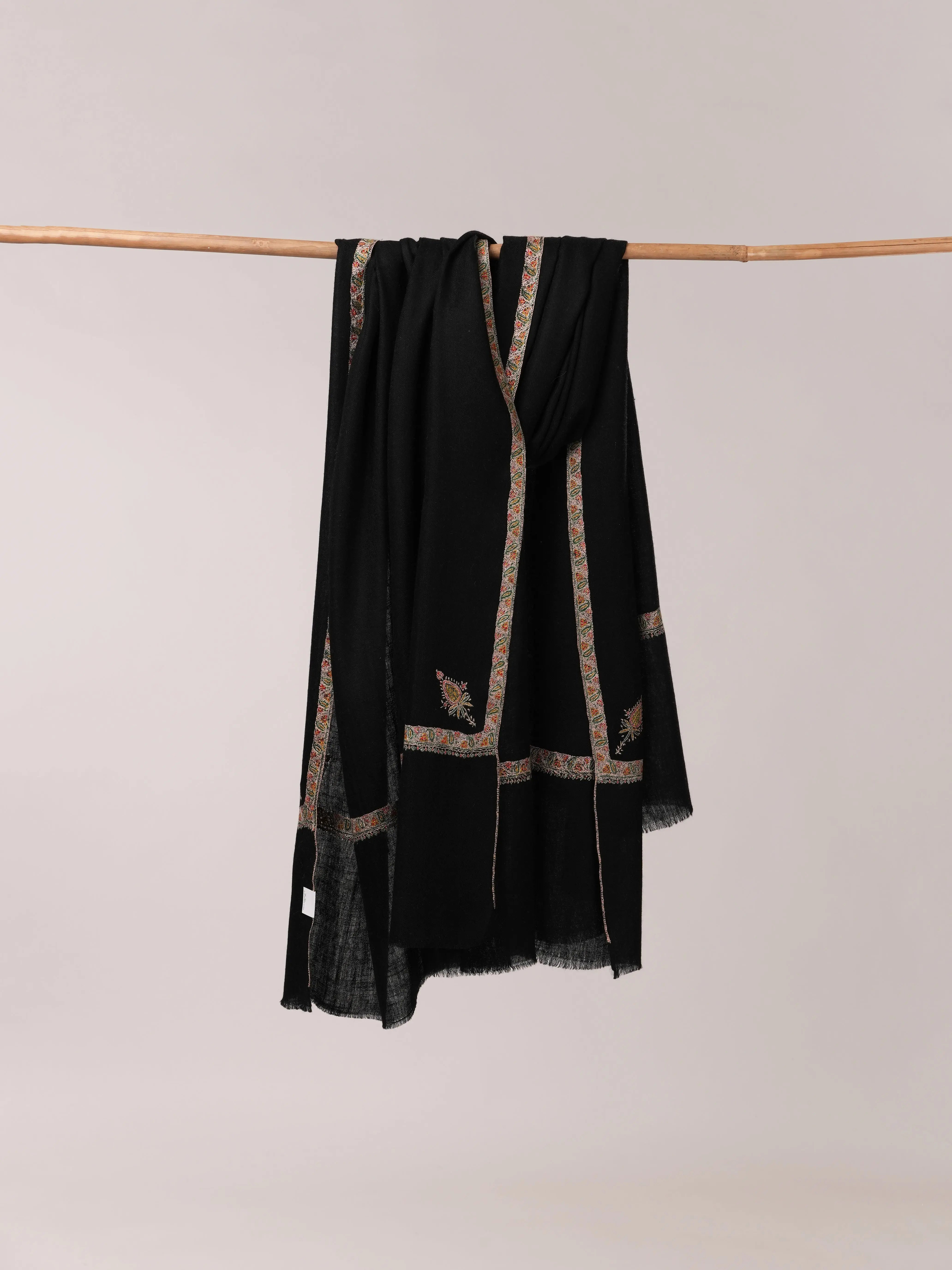Black Pashmina Shawl with Hashia Hand Embroidery Shahkaar.com