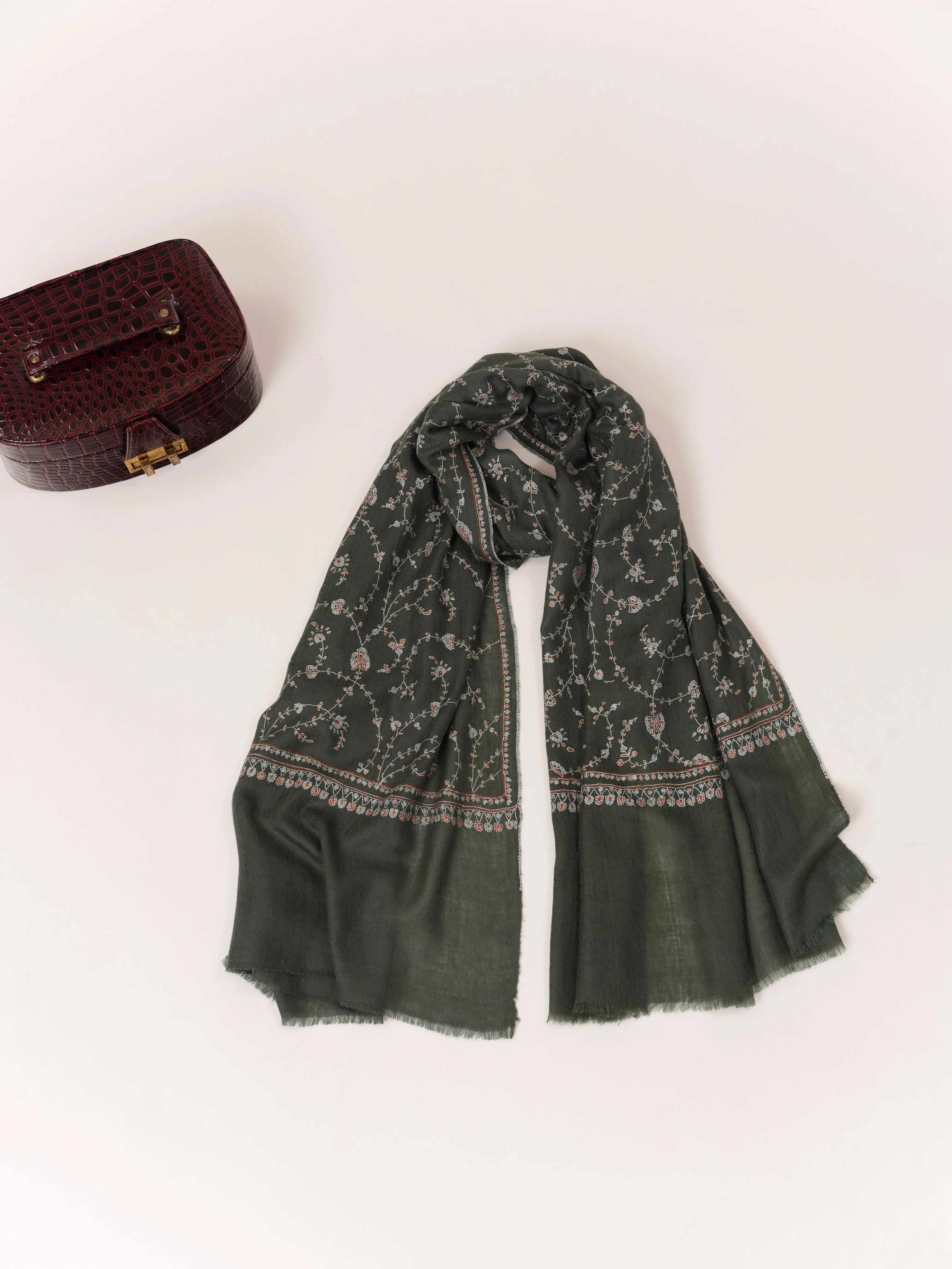 Featherlight Handwoven Cashmere Scarf with Jali Embroidery Shahkaar.com