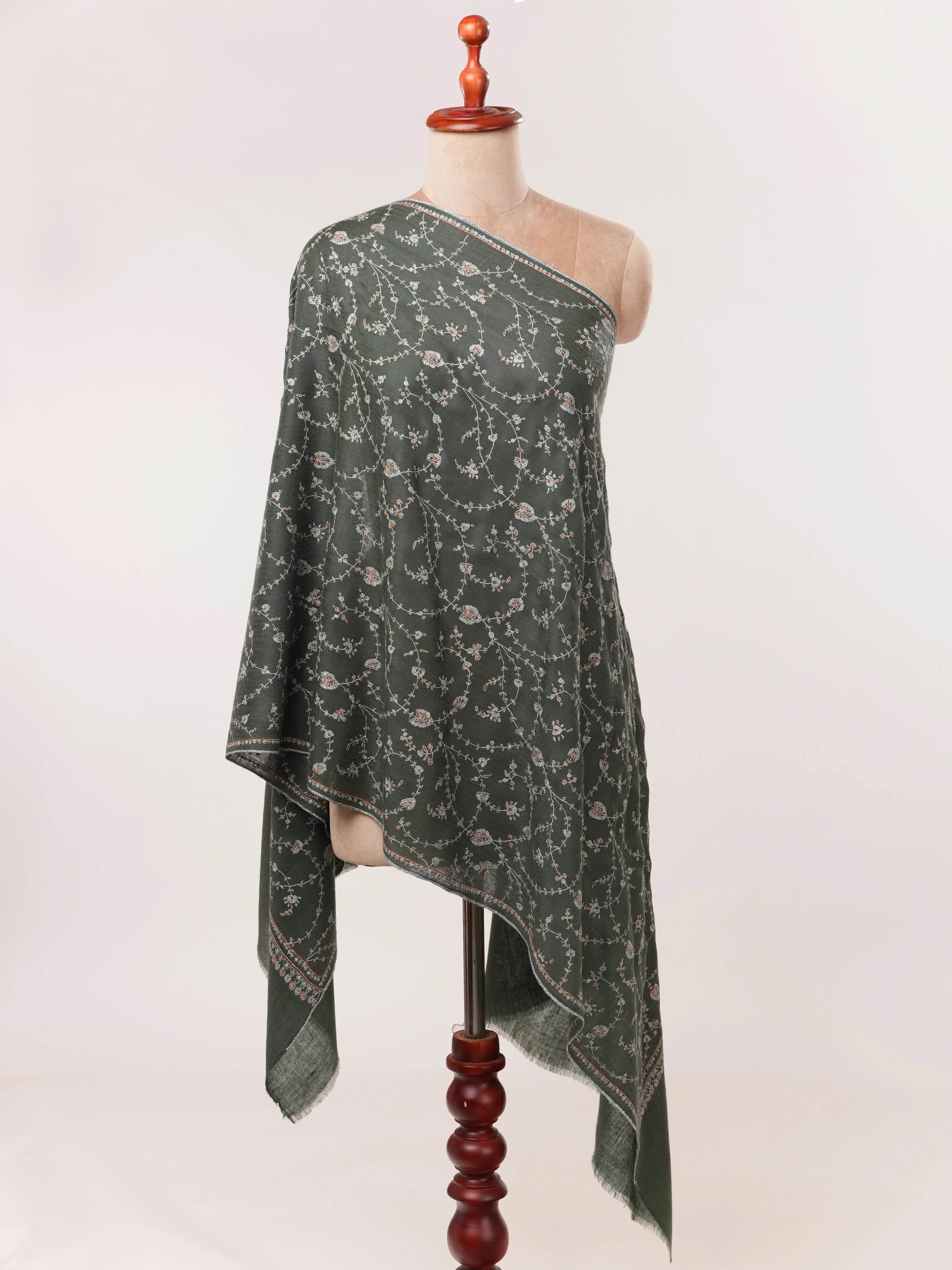 Featherlight Handwoven Cashmere Scarf with Jali Embroidery Shahkaar.com