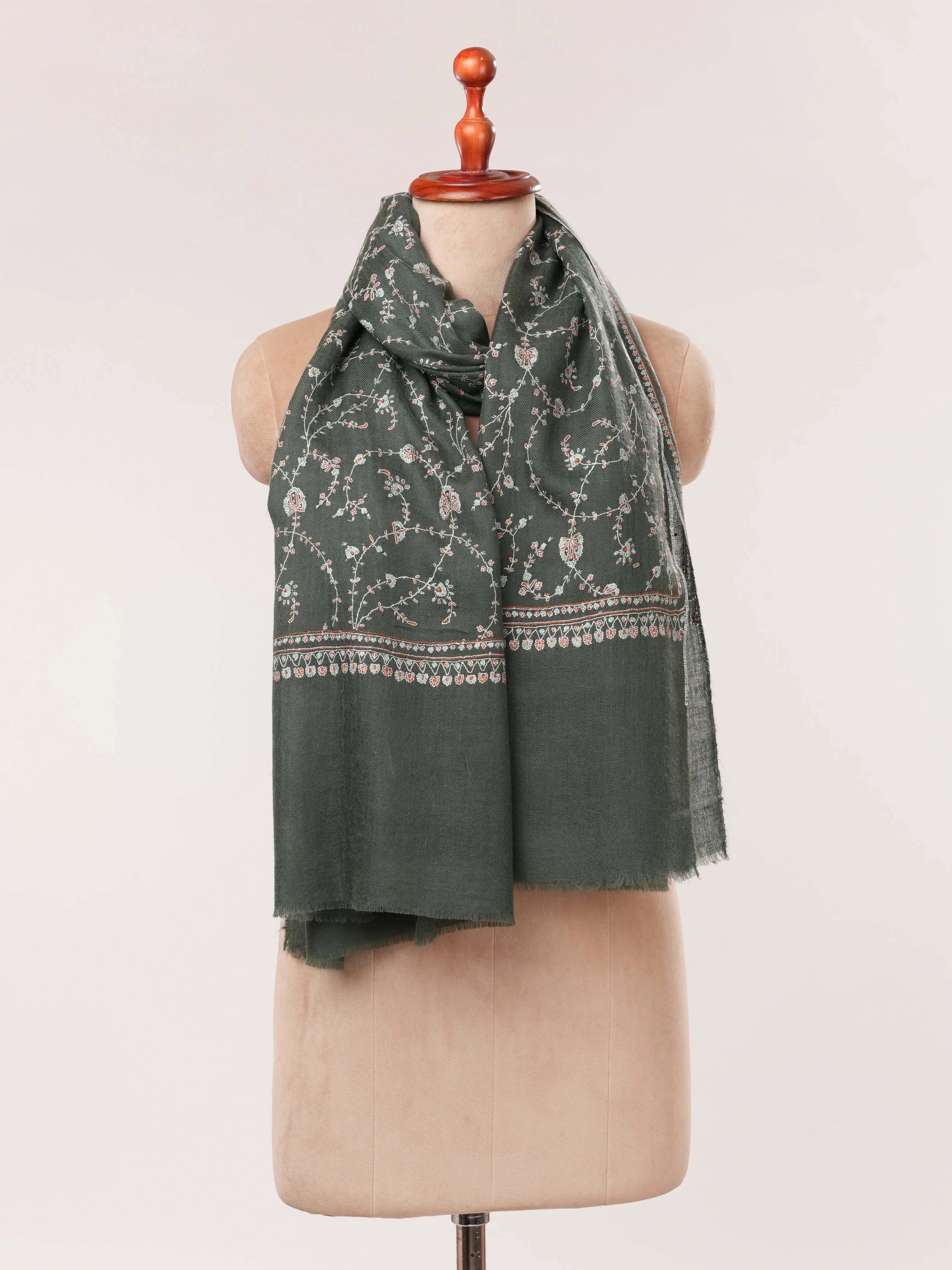 Featherlight Handwoven Cashmere Scarf with Jali Embroidery Shahkaar.com