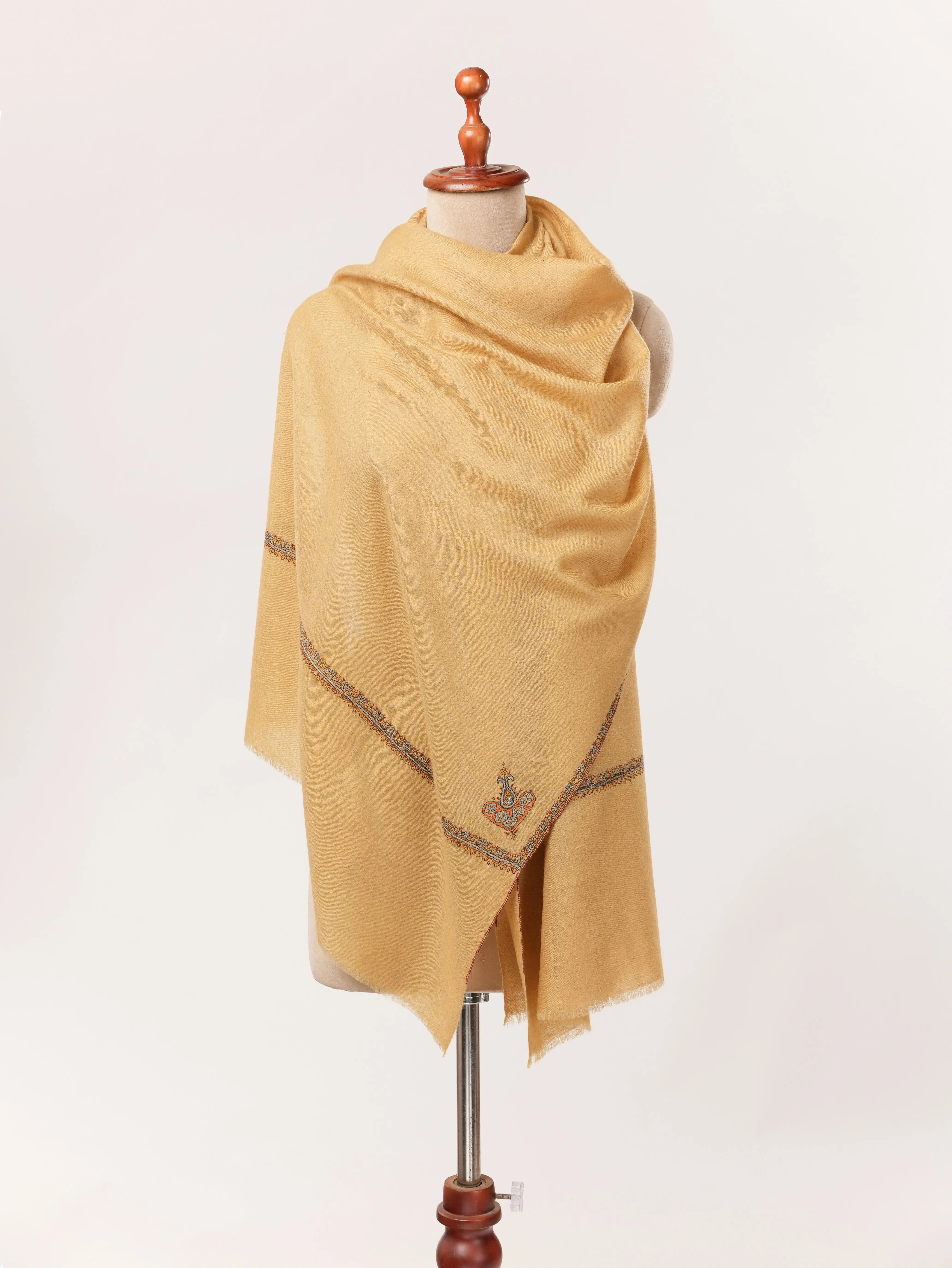 Handwoven Kashmiri Pure Cashmere Scarf with Haushidar Sozni Handwork Shahkaar.com