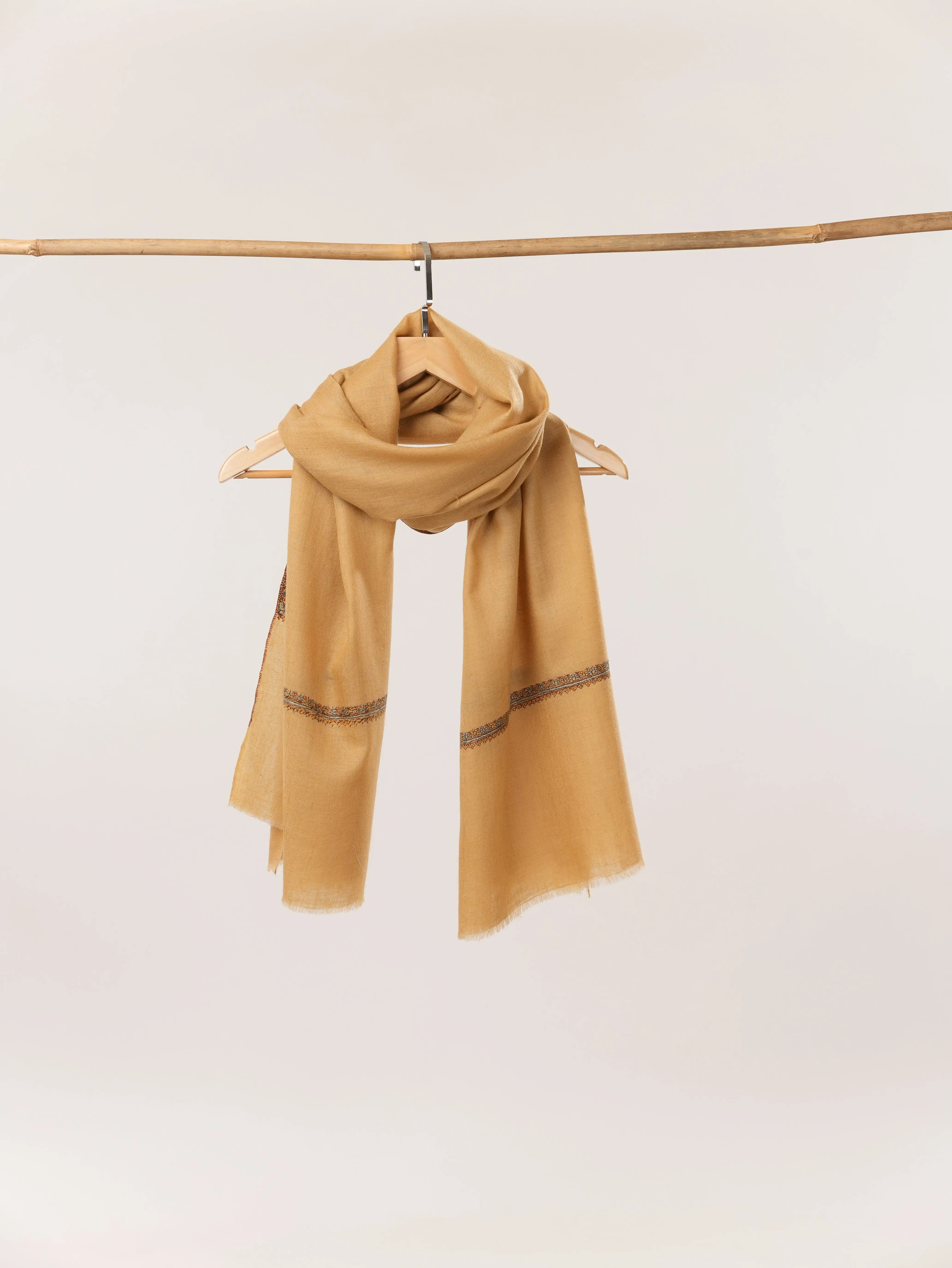 Handwoven Kashmiri Pure Cashmere Scarf with Haushidar Sozni Handwork Shahkaar.com