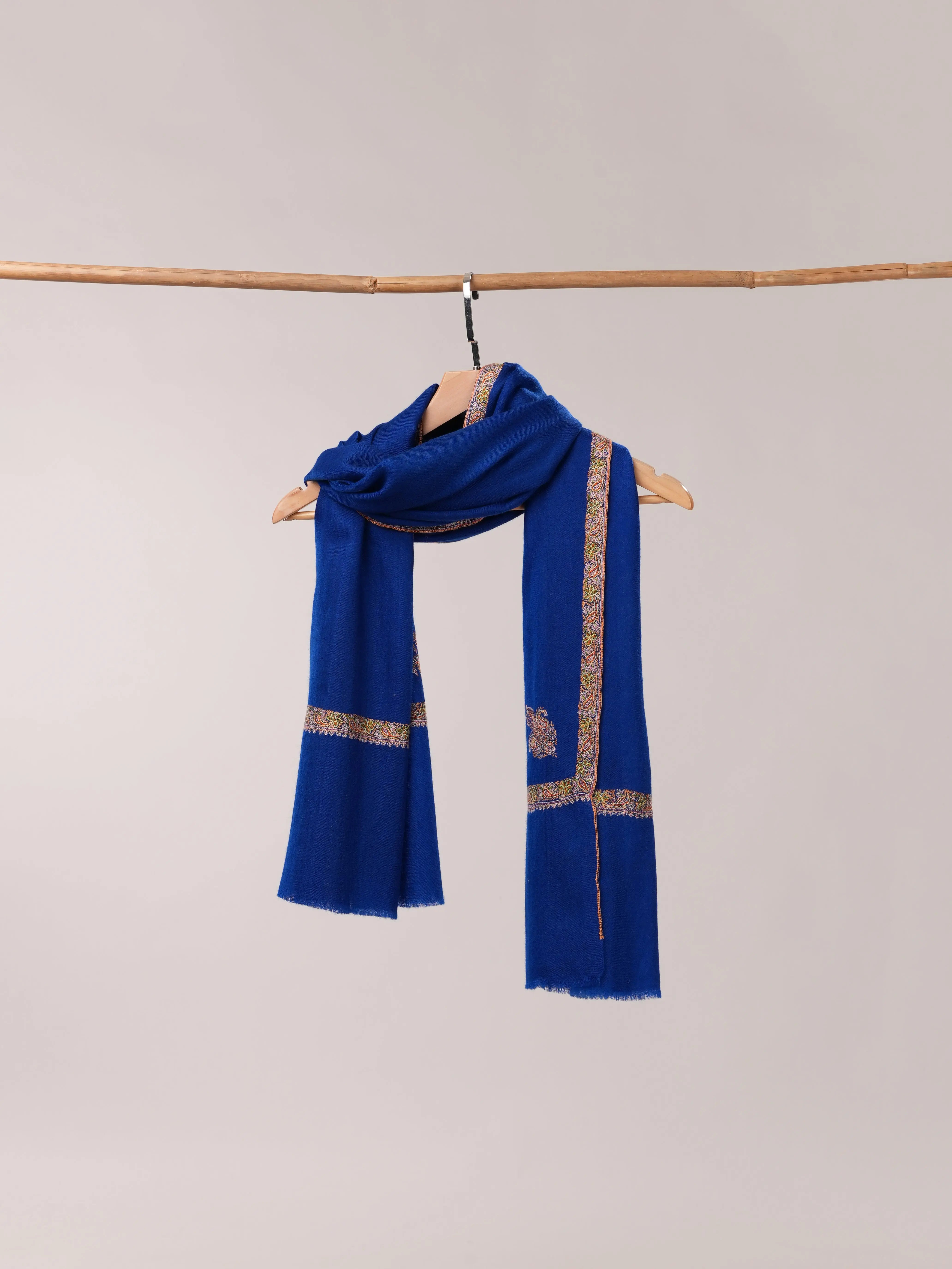 Royal Blue Cashmere Scarf with Classic Hashia Hand Embroidery Shahkaar.com