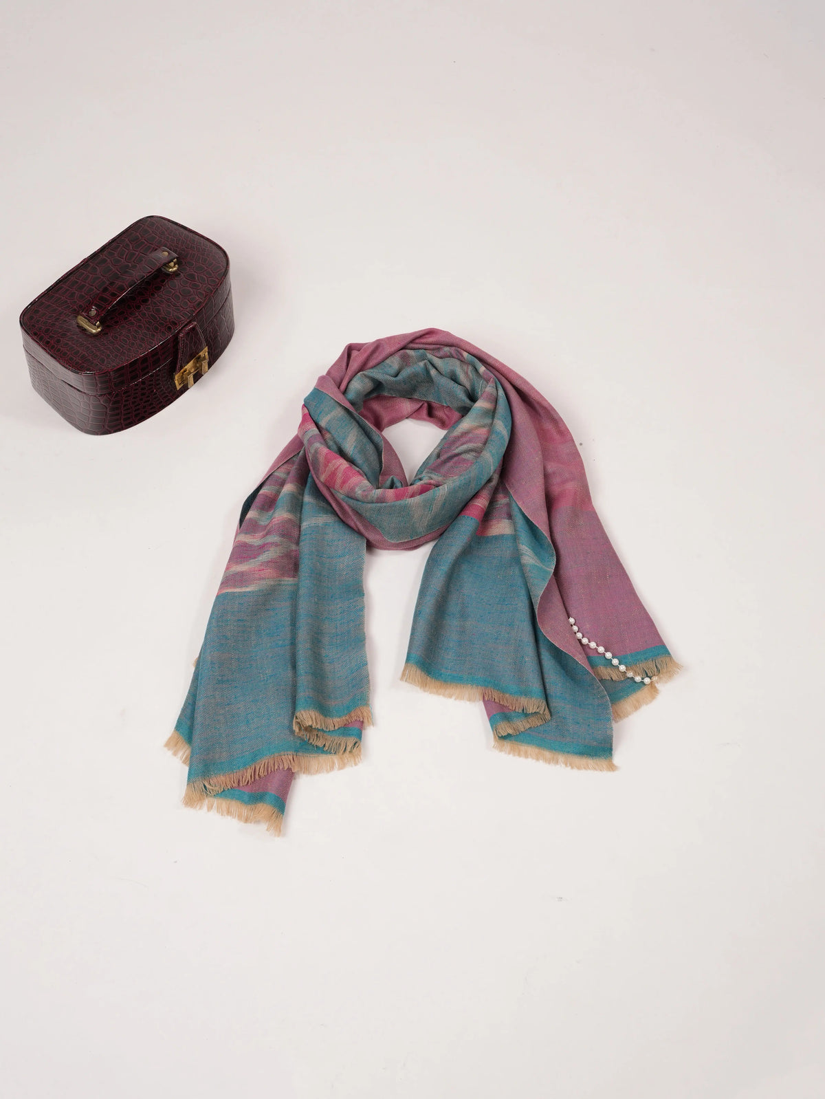 Dual Shade Handwoven Pure Pashmina Shawl with Ikat Weave