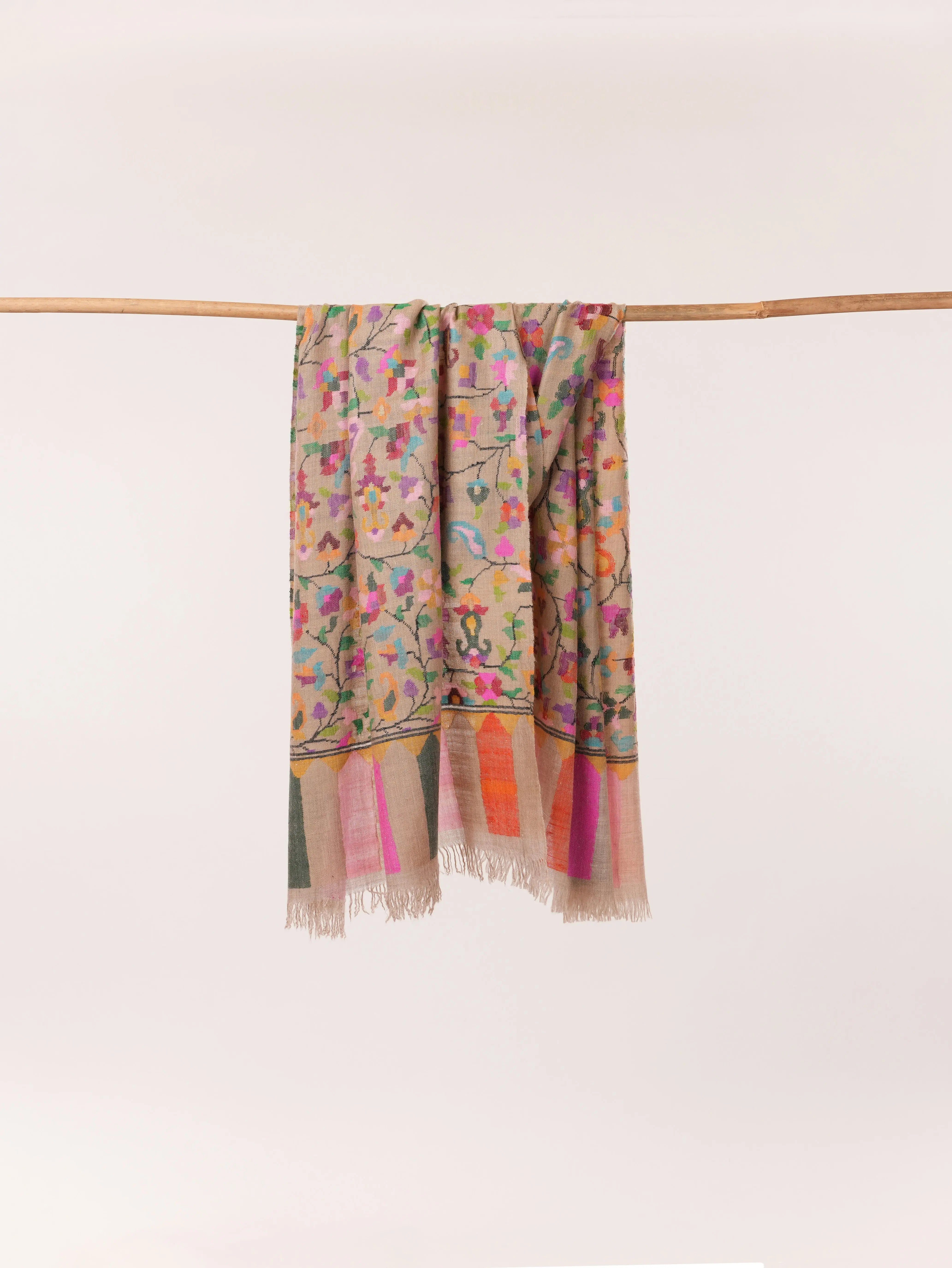 Handcrafted Classic Kani Handwoven Kashmiri Scarf in Pure Cashmere Shahkaar.com