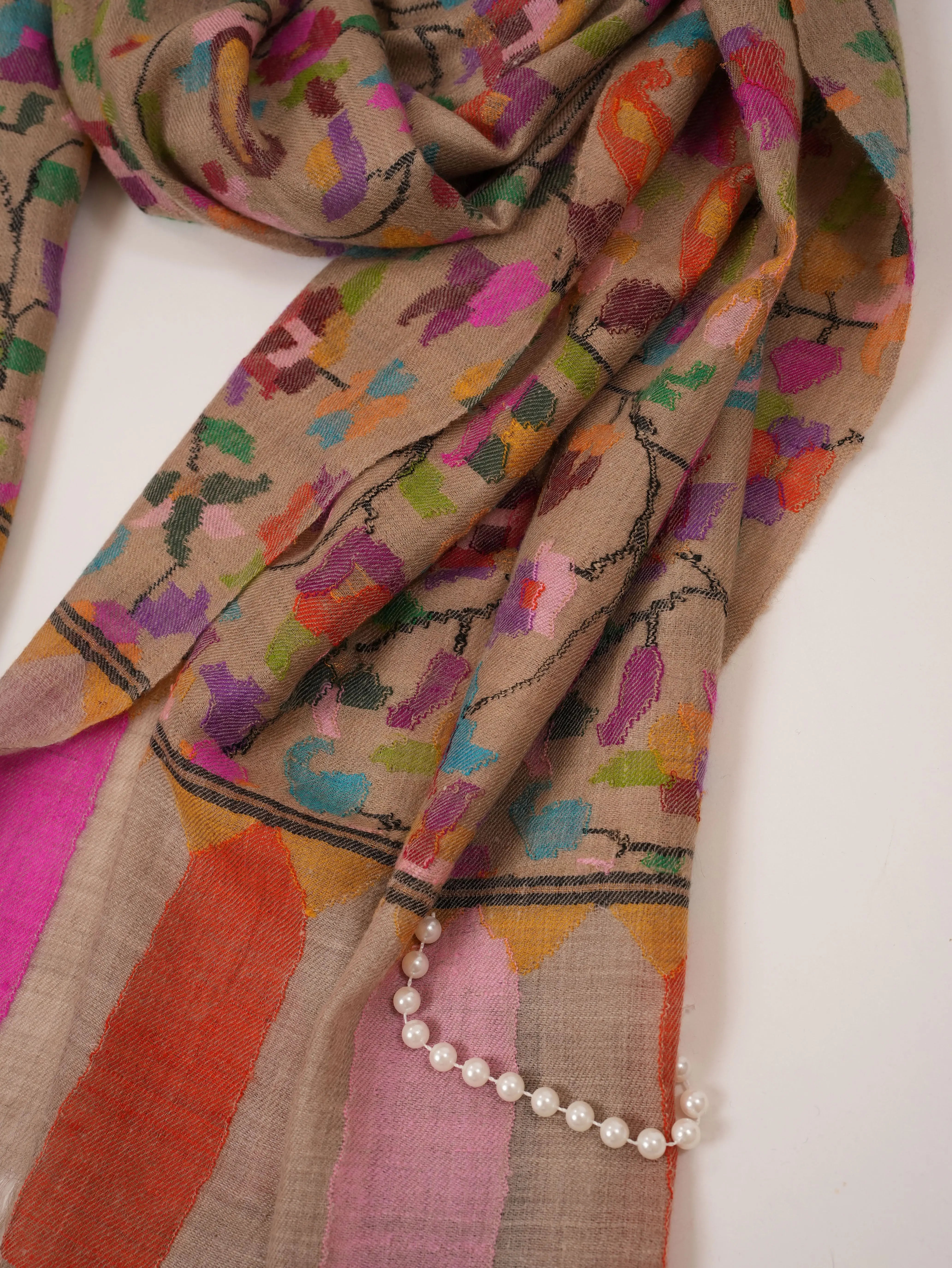 Handcrafted Classic Kani Handwoven Kashmiri Scarf in Pure Cashmere Shahkaar.com