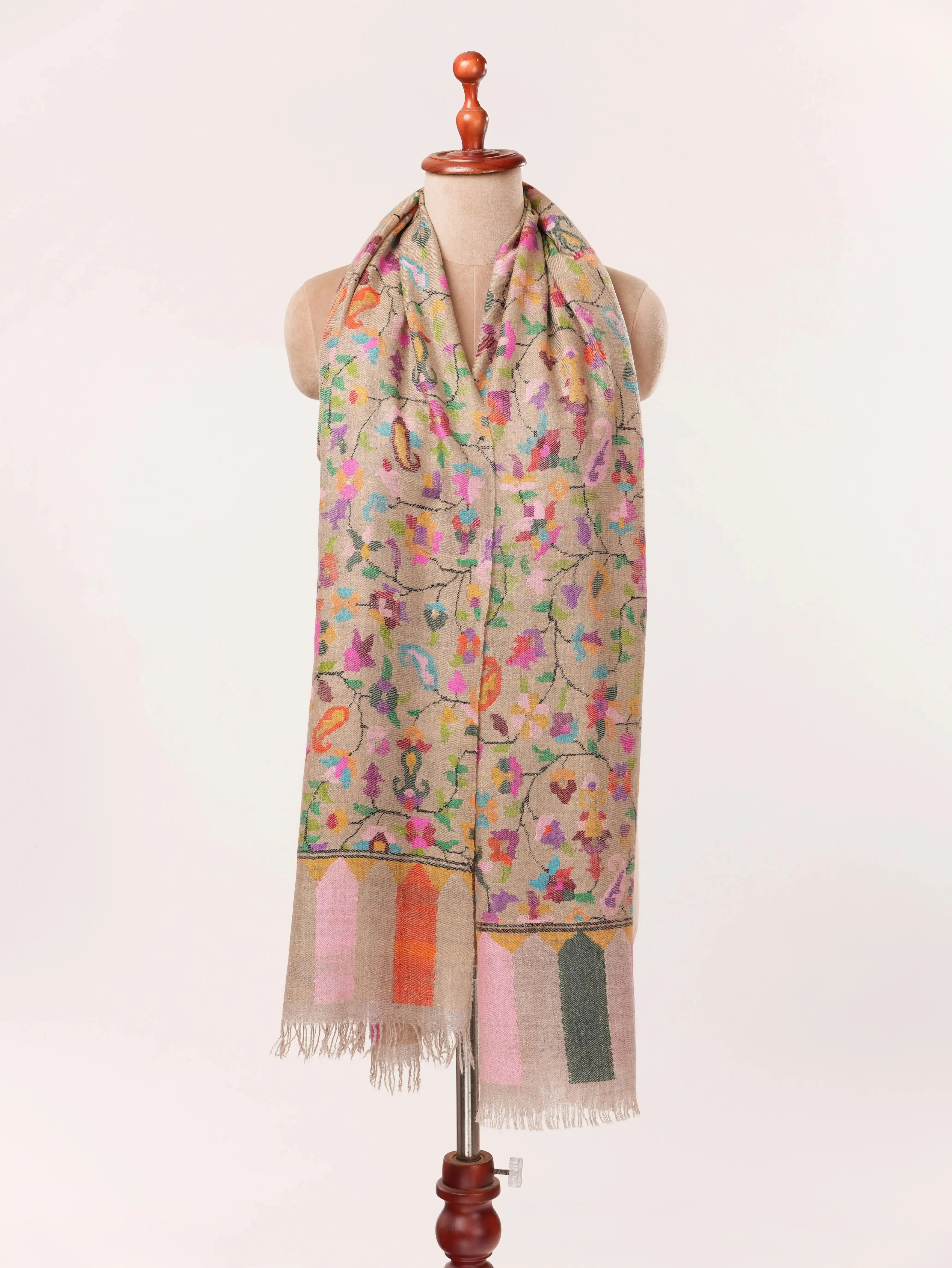 Handcrafted Classic Kani Handwoven Kashmiri Scarf in Pure Cashmere Shahkaar.com