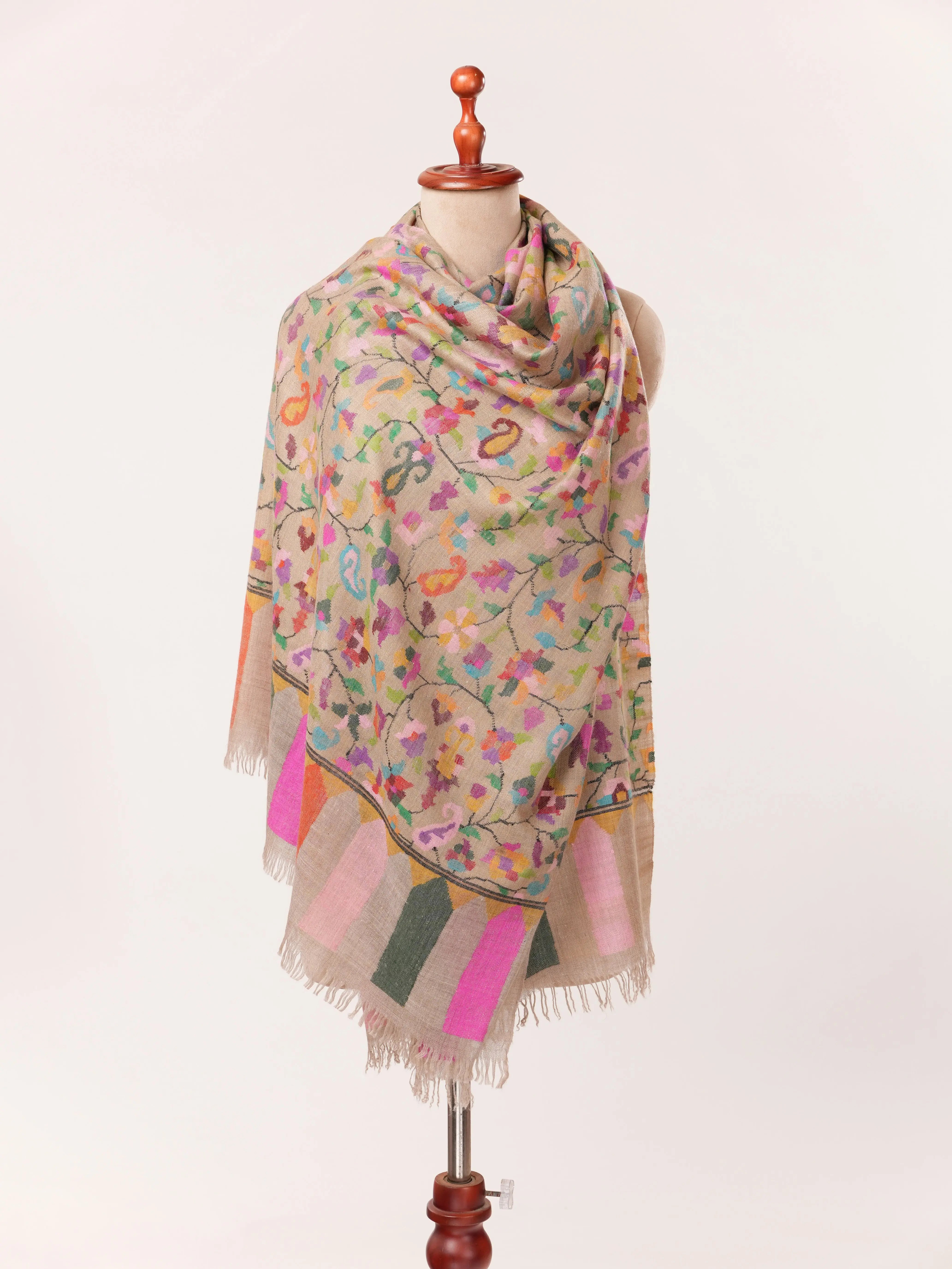 Handcrafted Classic Kani Handwoven Kashmiri Scarf in Pure Cashmere Shahkaar.com