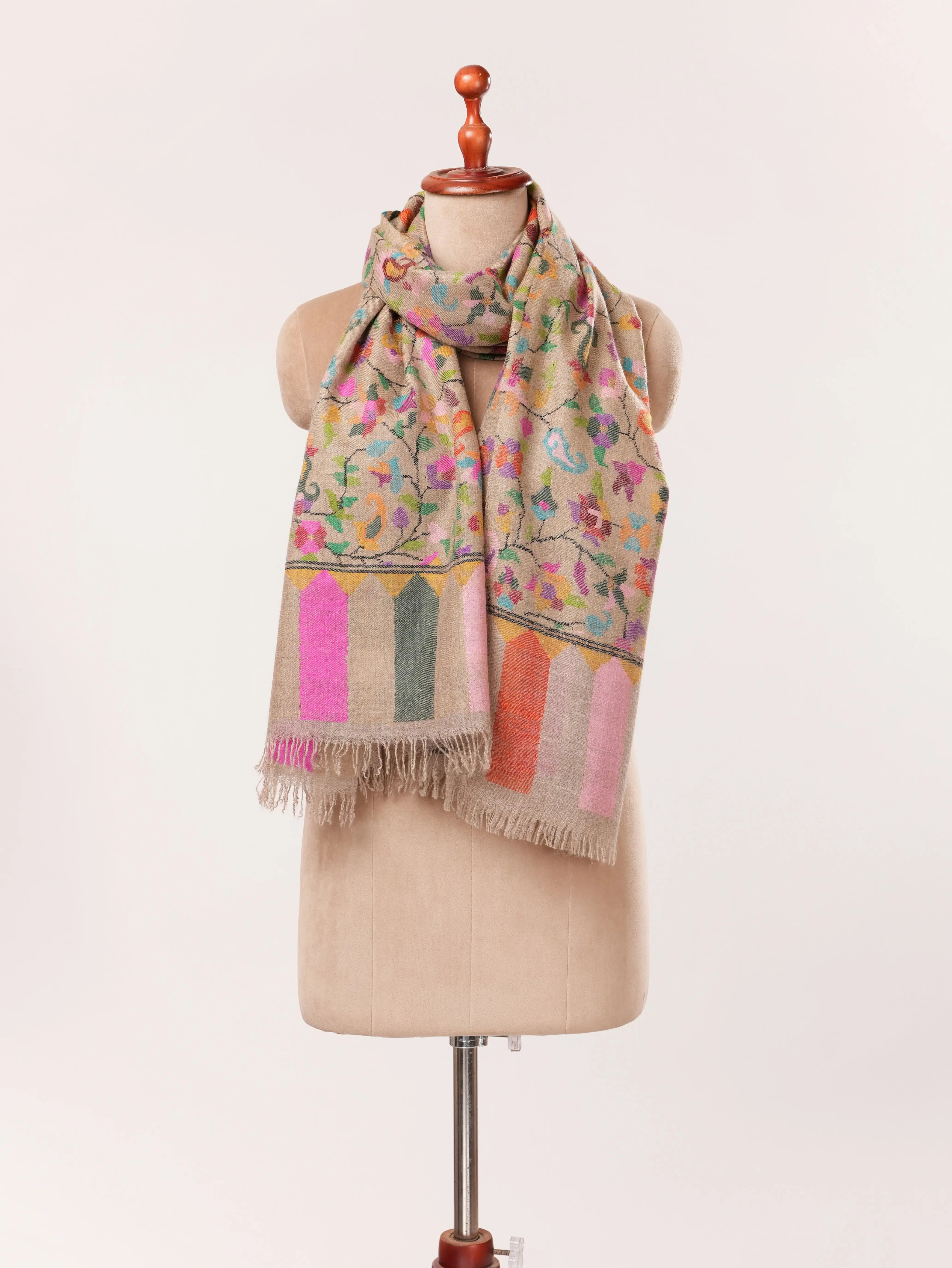Handcrafted Classic Kani Handwoven Kashmiri Scarf in Pure Cashmere Shahkaar.com