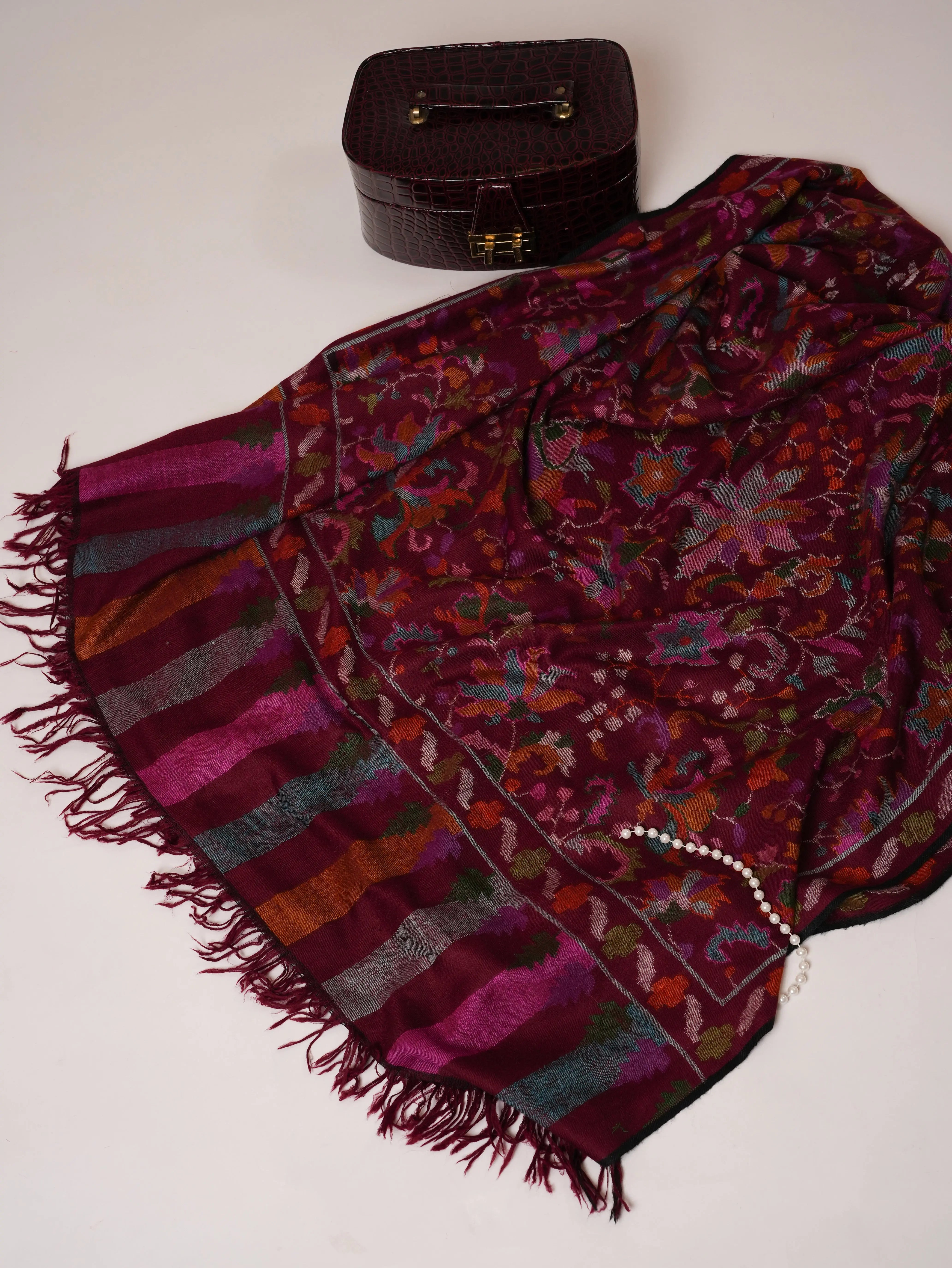 Wine Kani Handwoven Kashmiri Pashmina Shawl Shahkaar Global