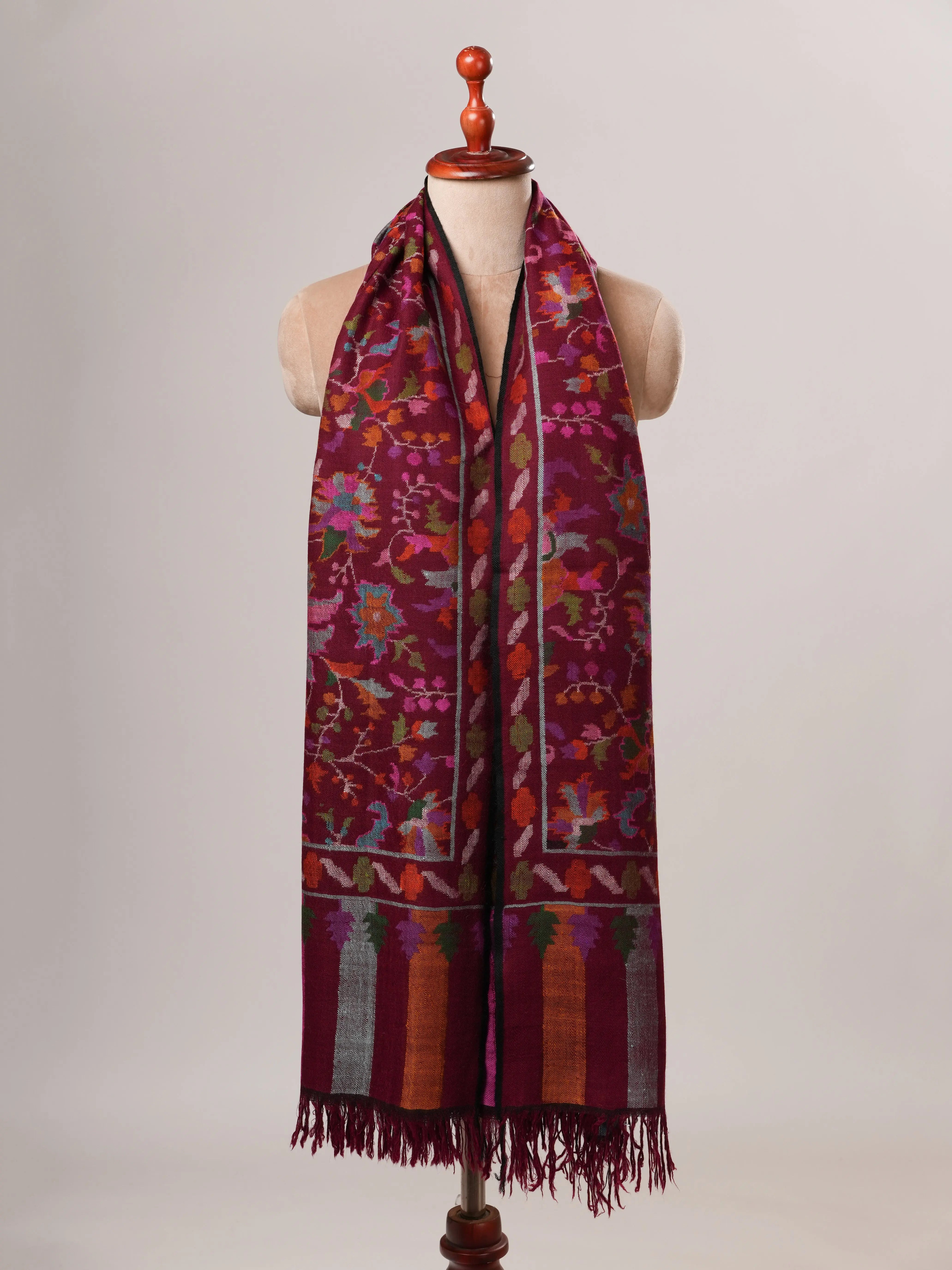 Wine Kani Handwoven Kashmiri Pashmina Shawl Shahkaar Global