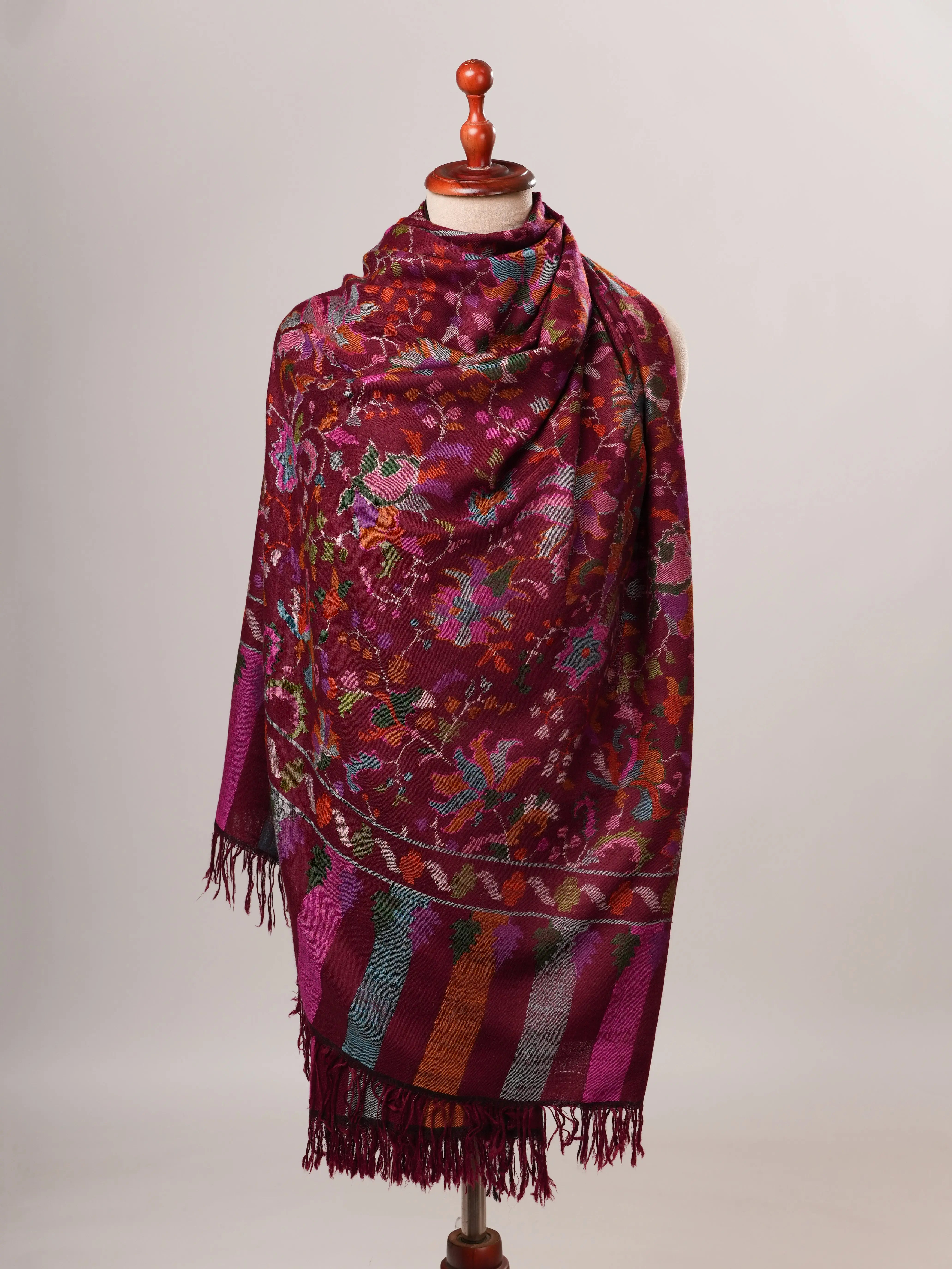 Wine Kani Handwoven Kashmiri Pashmina Shawl Shahkaar Global