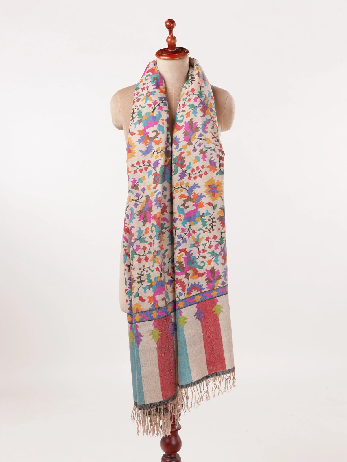 Handwoven Light Beige Oversized Kashmiri Kani Pashmina Shawl