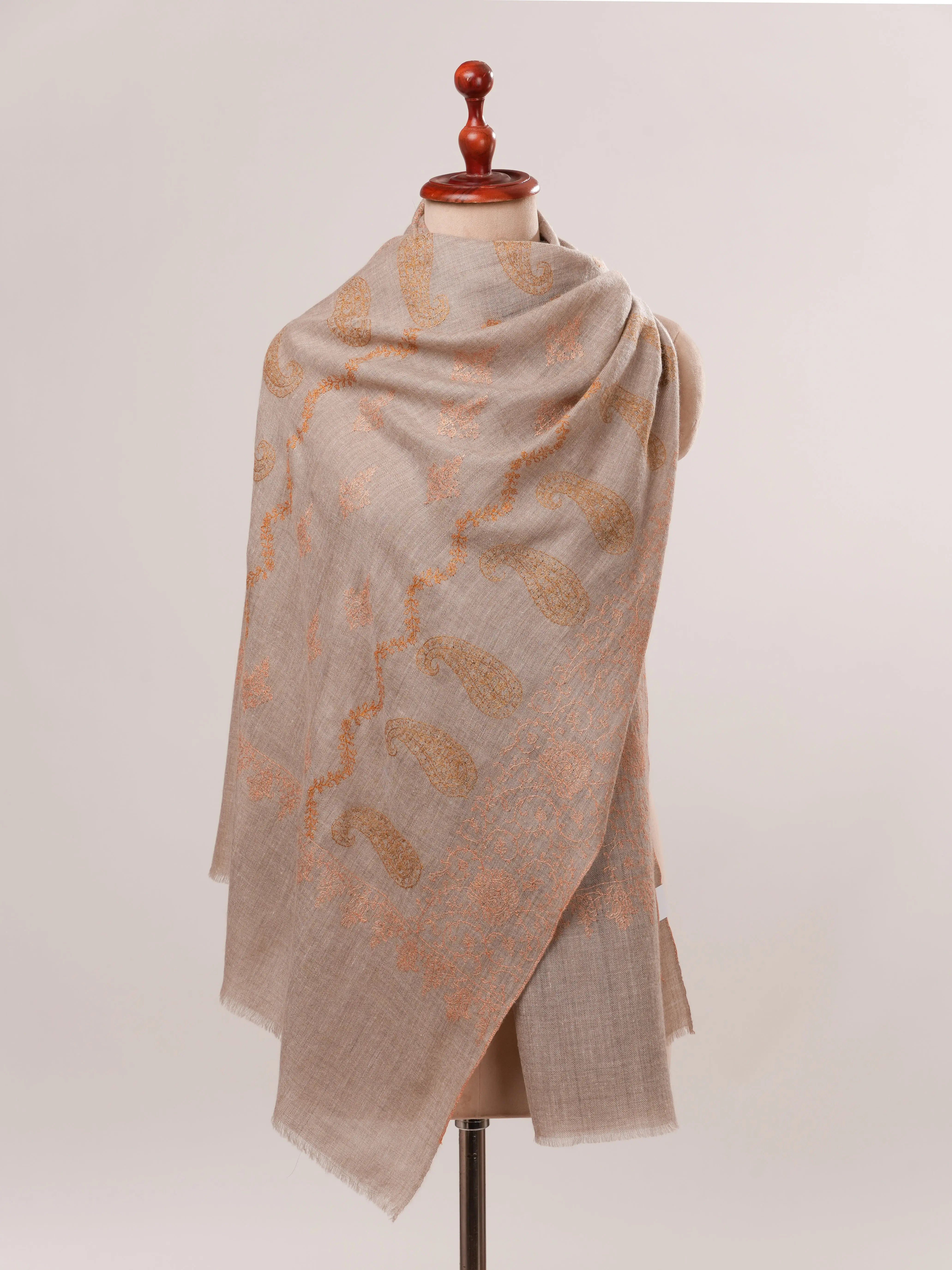 Natural Grey Cashmere Scarf with Hand Embroidery Shahkaar.com