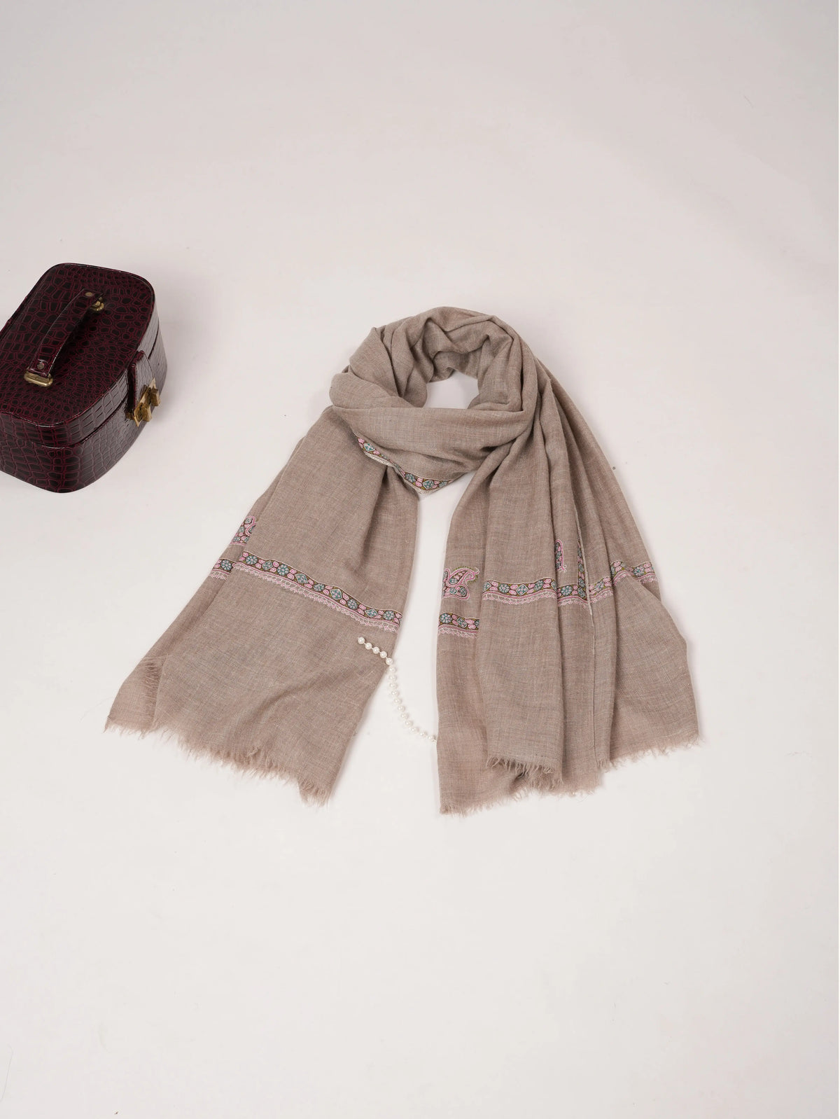 Hashidar Sozni Embroidered Beige Authentic Pashmina Shawl