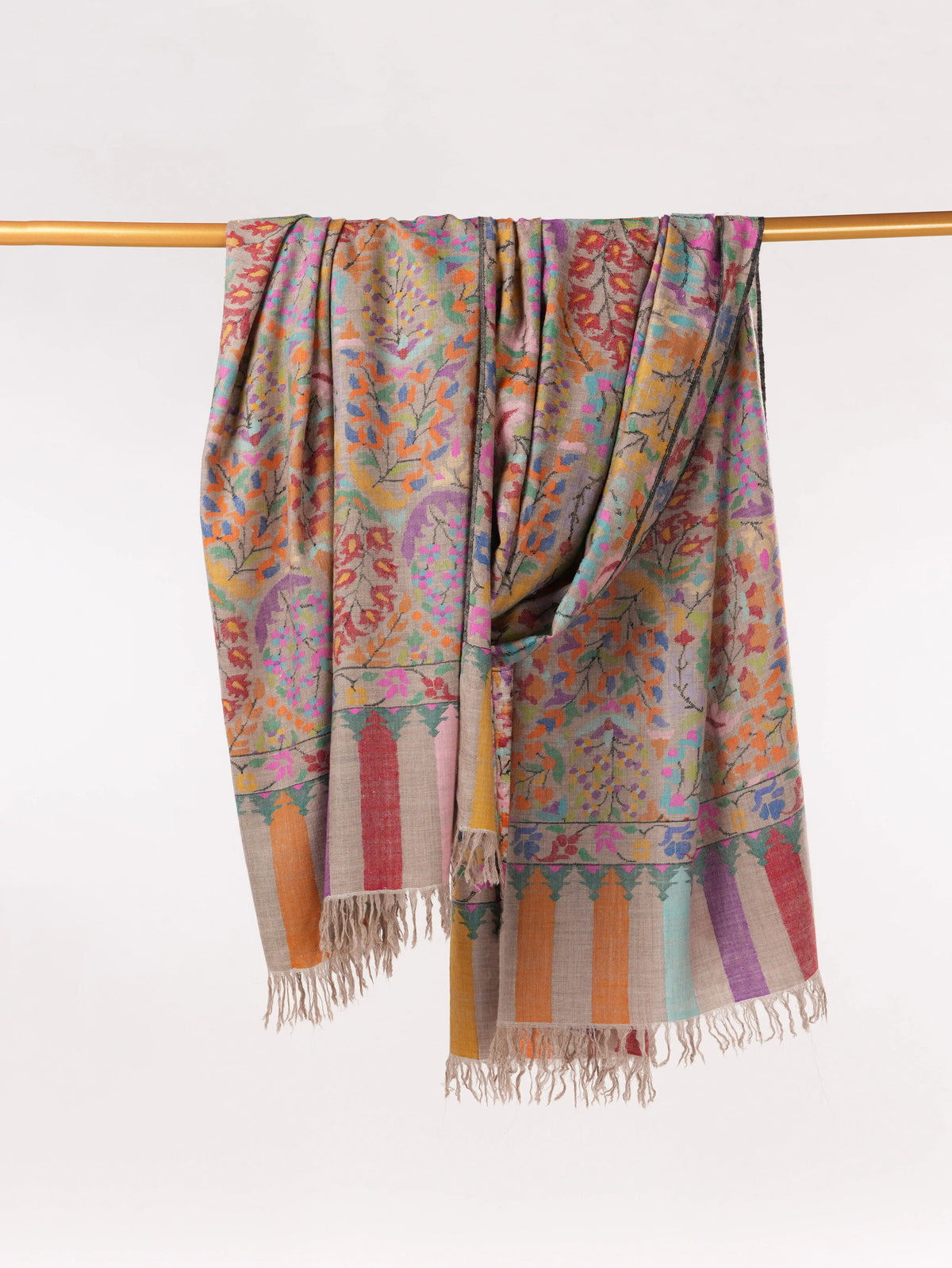 Oversized Beige Kani Handwoven Genuine Pashmina Shawl
